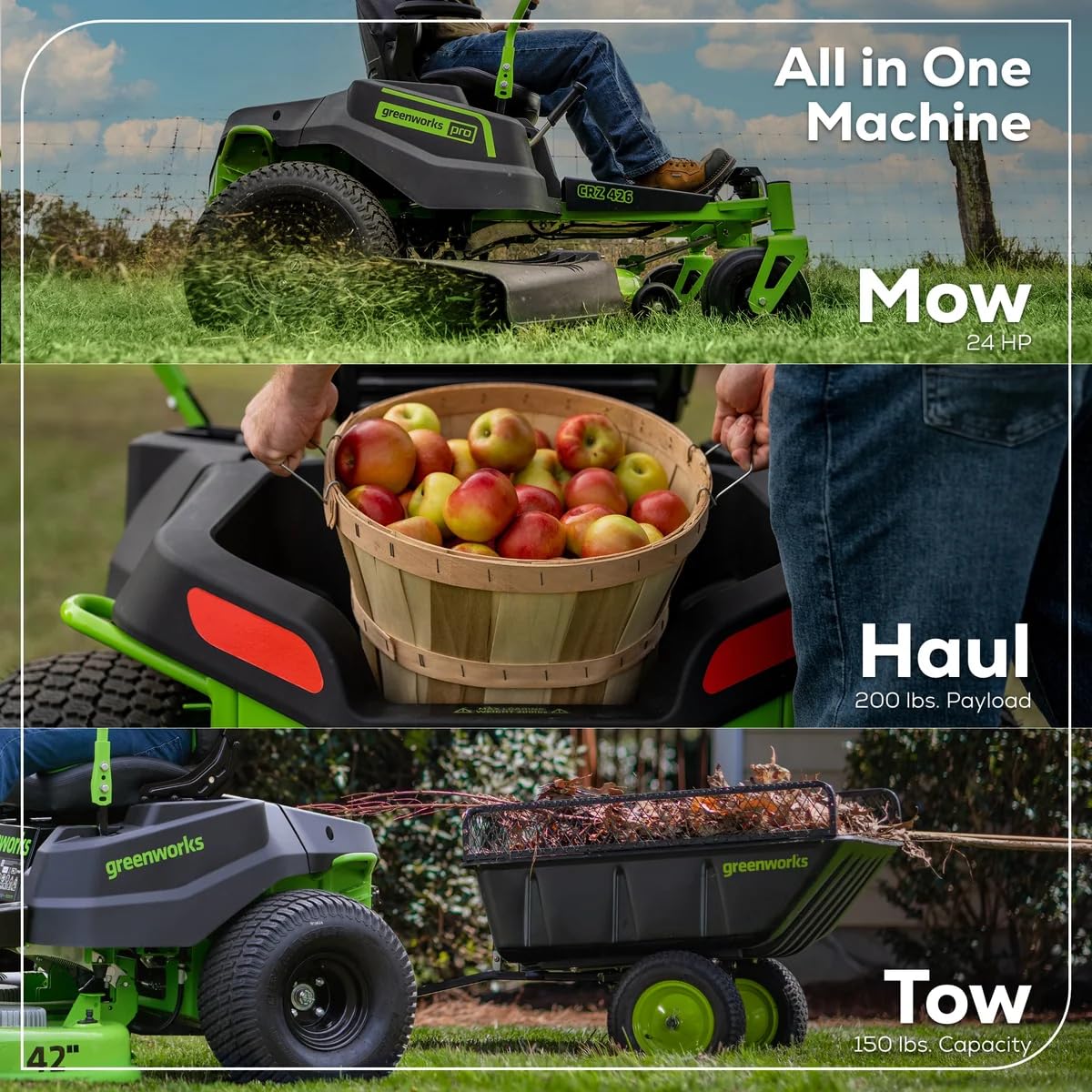 Greenworks 60V 30' Riding Lawn Mower (1.25 Acre, 16 HP Gas Equivalent, 6 MPH, Tow Up to 200 lbs.), (4) 8.0Ah Batteries (1,920 Wh Max) + Turbo Wall Charger