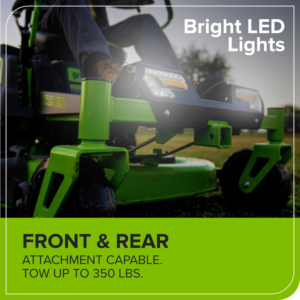 Greenworks 60V 30' Riding Lawn Mower (1.25 Acre, 16 HP Gas Equivalent, 6 MPH, Tow Up to 200 lbs.), (4) 8.0Ah Batteries (1,920 Wh Max) + Turbo Wall Charger