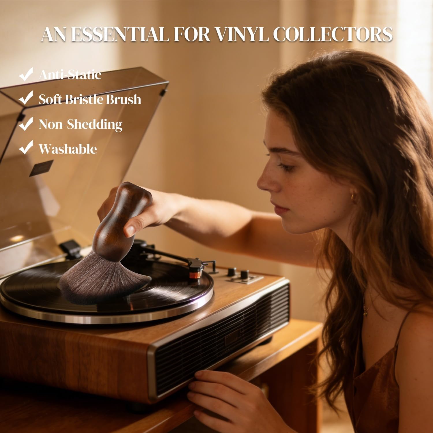 XQ XIAO QIAO Vinyl Record Cleaning Brush - Anti Static Dust Wooden Vinyl Cleaner Brush - Record Player Accessories