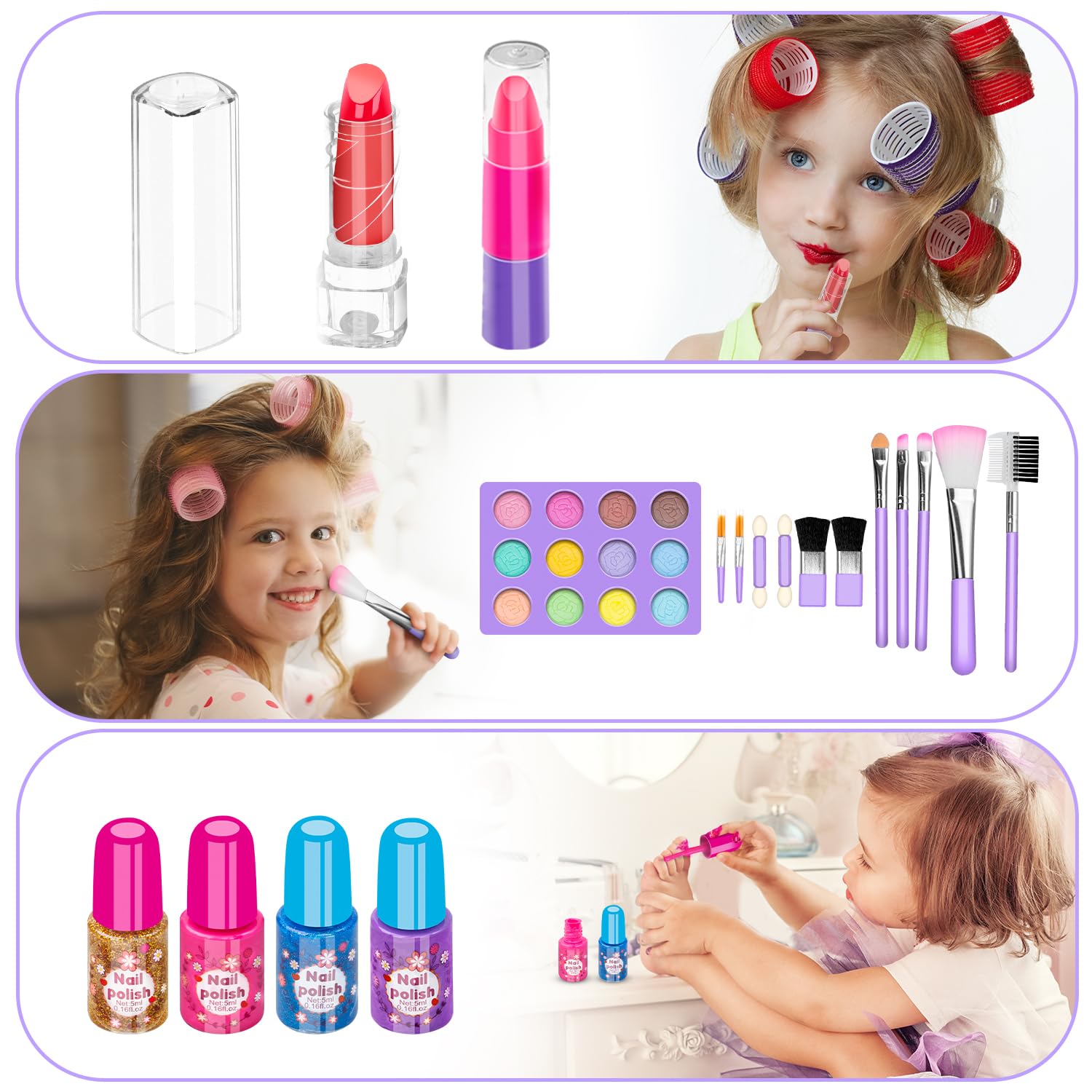 Hollyhi 58 Pcs Kids Makeup Toys Kit for Girls, Real Washable Make Up Set