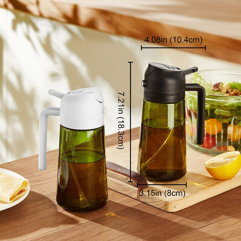 TrendPlain - Original 16oz/470ml Olive Oil Dispenser Bottle for Kitchen Gadgets and Air Fryer Accessories - Olive Oil Sprayer for Cooking w/Stickers - Black&Green