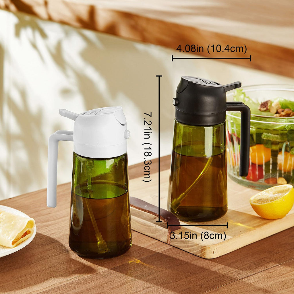 TrendPlain - Original 16oz/470ml Olive Oil Dispenser Bottle for Kitchen Gadgets and Air Fryer Accessories - Olive Oil Sprayer for Cooking w/Stickers - Black&Green