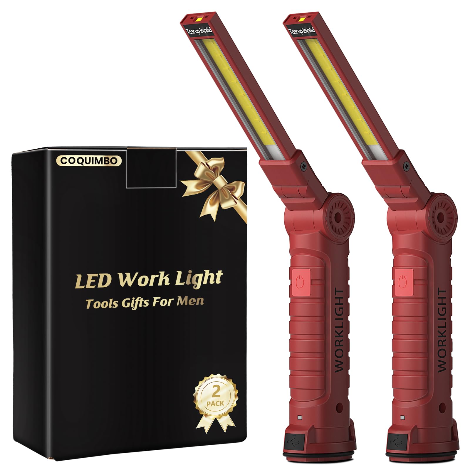 Coquimbo 2 Pack Rechargeable Work Light, Christmas Tool Gifts for Men Dad