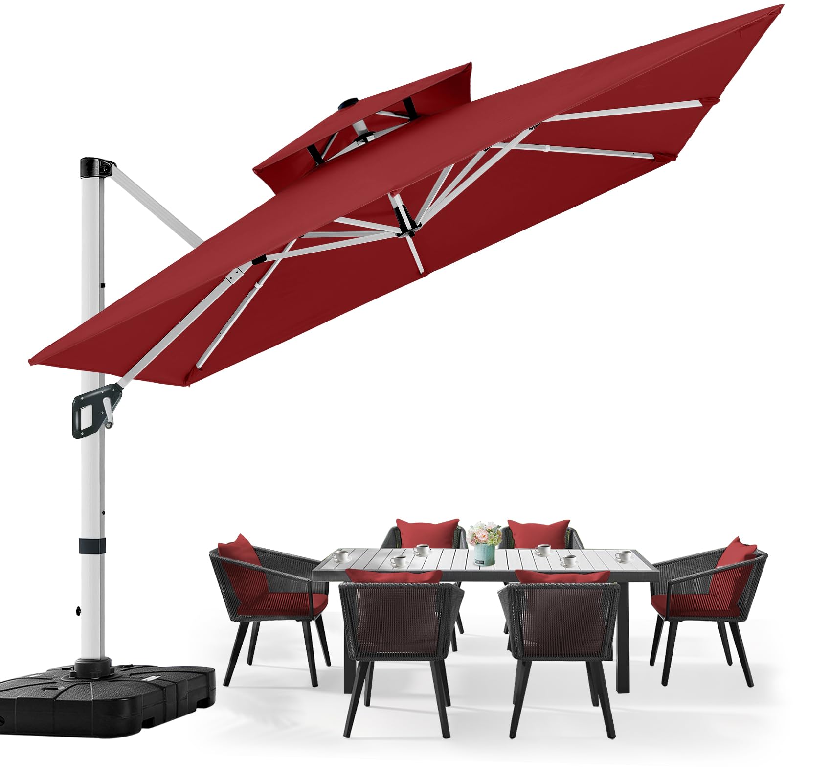 ABCCANOPY Patio Umbrella Cantilever Double Top Outdoor Offset Umbrella with 360° Rotation
