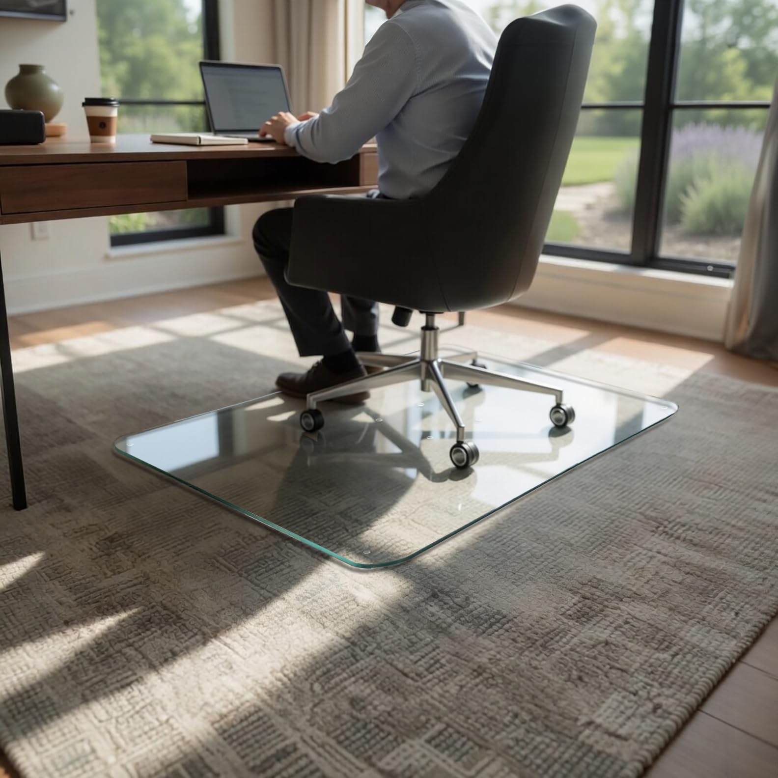 Vitrazza Glass Chair Mat 46” x 60” Superior ¼ Thick, Chiaro Standard Clear, Certified Tempered Safety Glass, Delivers a Smooth Glide, Protects Carpet or Wood, Beautiful in Home or Office.