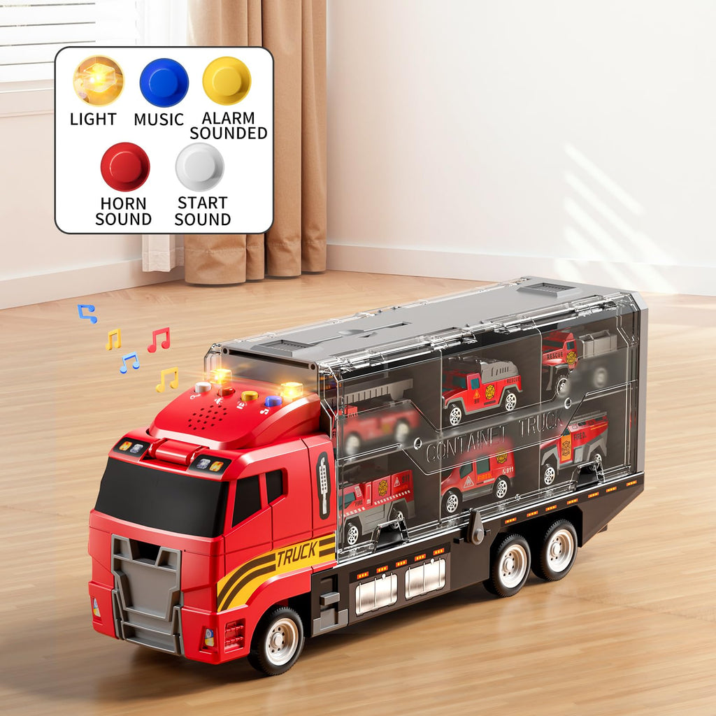 NIPLOOOW Toddler Boys Construction Truck Vehicle Toy Set with Play Mat and Die-Cast Toy Car, Transport Carrier Truck for Kids 3-5, Birthday Gifts Toys for 3-8 Year Old Boys