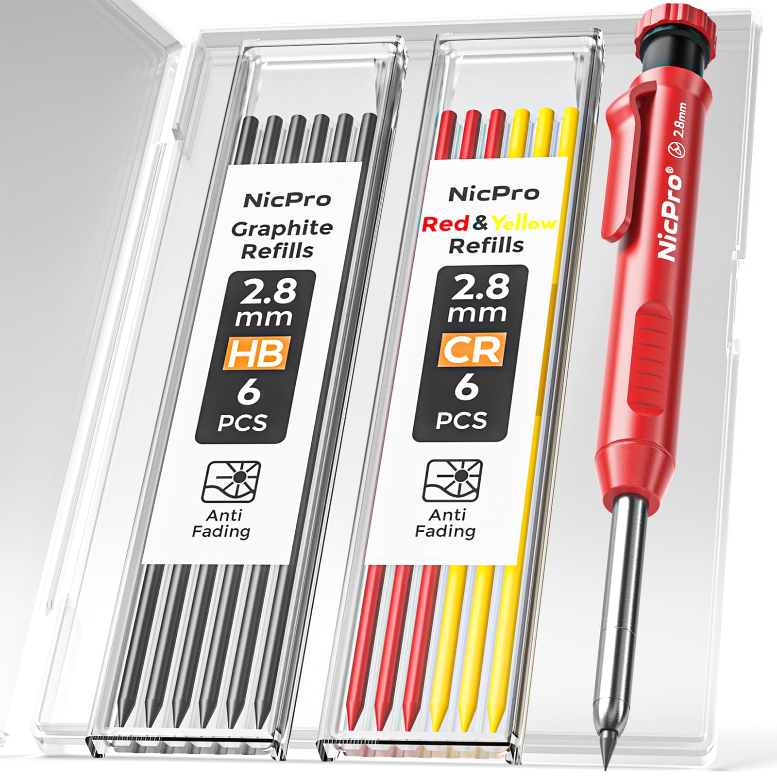 Nicpro Carpenter Pencils with Sharpener, Mechanical Pencil for Construction