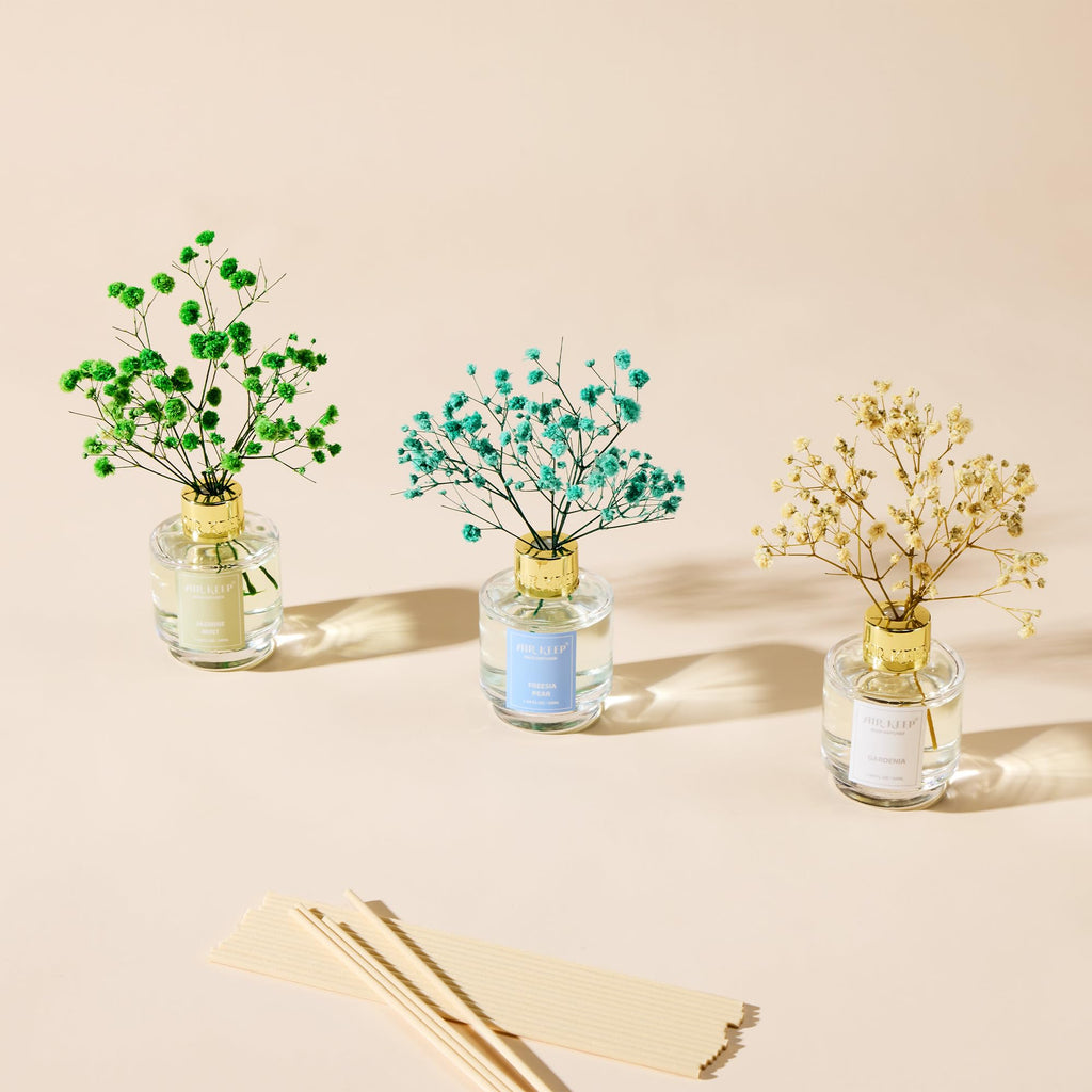 Airkeep Reed Diffuser Set of 3,Clean Linen Ocean Mist&Sea Salt Lavender Eucalyptus Oil Reed Diffusers for Bedroom Living Room Office Aromatherapy Oil Reed Diffuser for Gift 50ml x 3