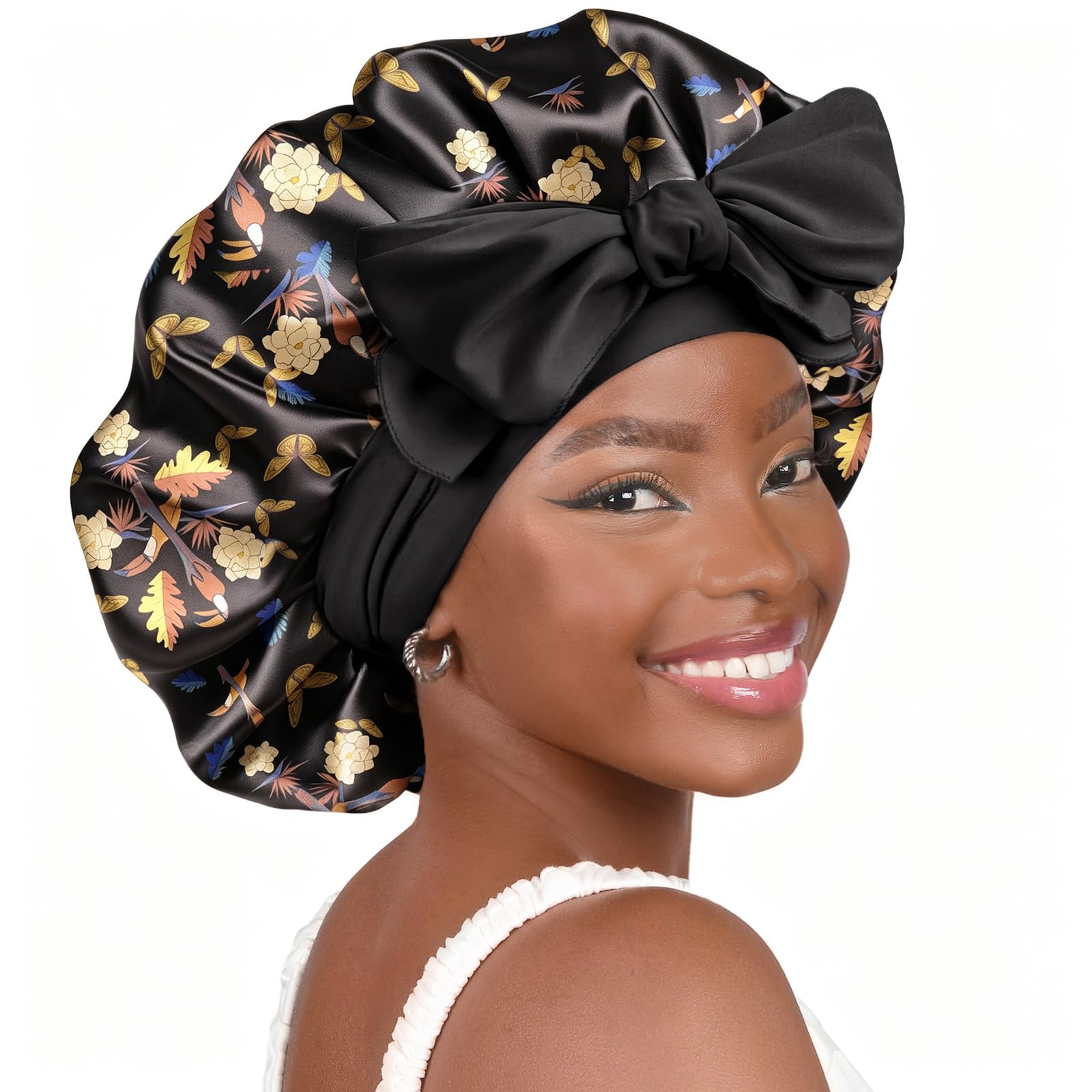 YANIBEST Adjustable Silk Bonnet for Sleeping Women Double Layer Satin Bonnet Reduce Friction Prevent Frizz Curly Hair