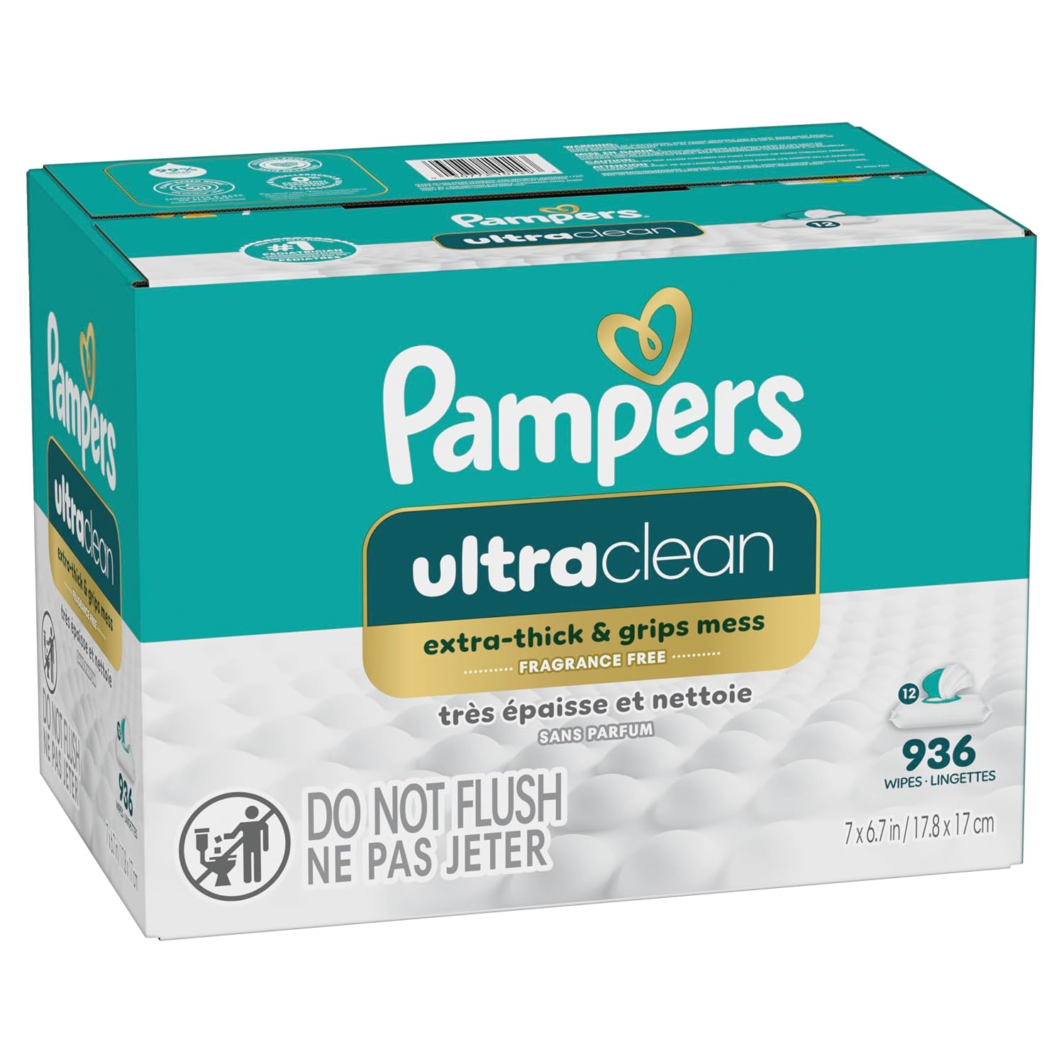 Pampers Ultraclean Baby Wipes (Previously 'Free & Gentle'), 99% Water, Hypoallergenic, Unscented, 100% Plant Based, Plastic-Free, 936 Wipes Total (12X Flip-Top Packs)