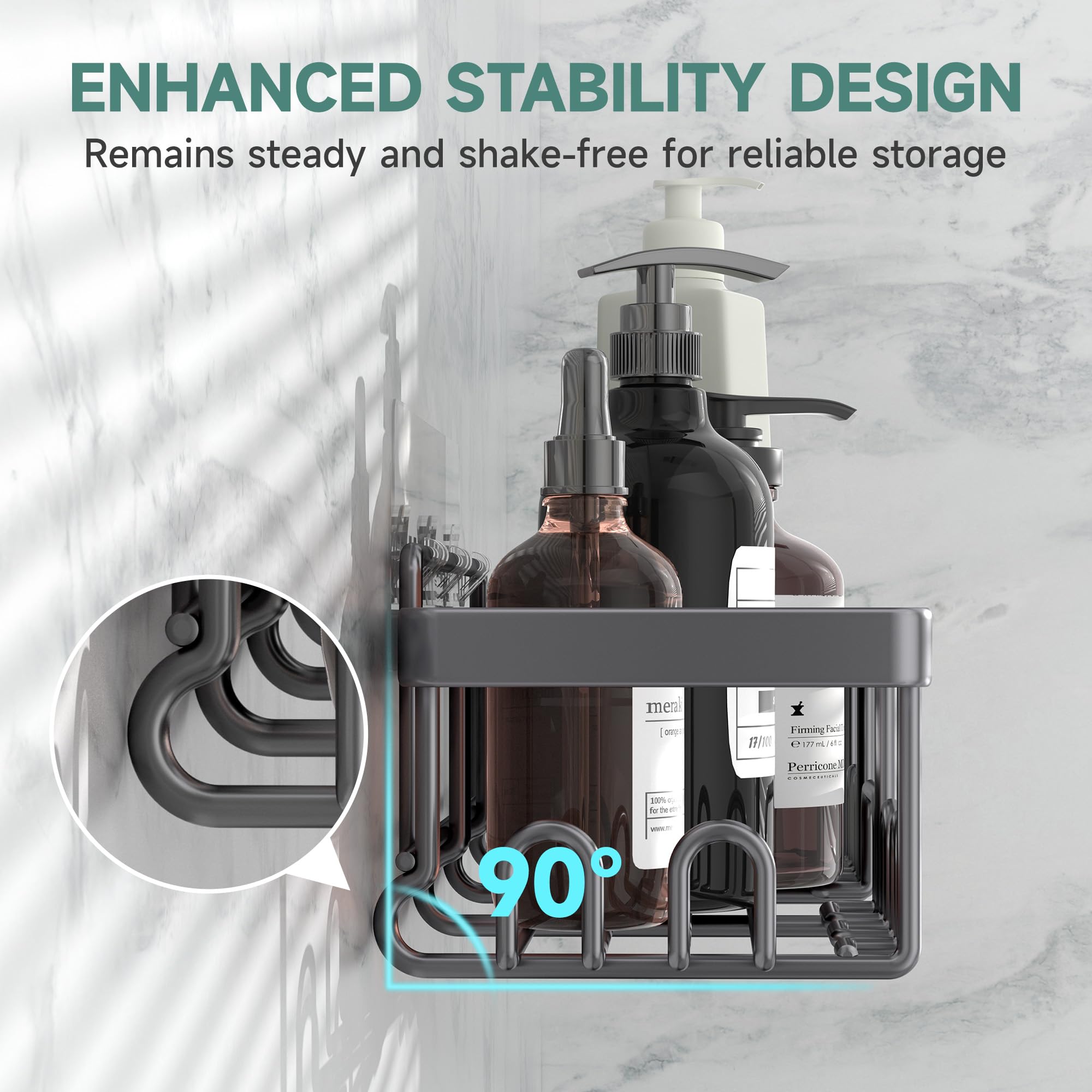 Veken Shower Caddy 6-Pack, Bathroom Organizers and Storage Shelves, Black
