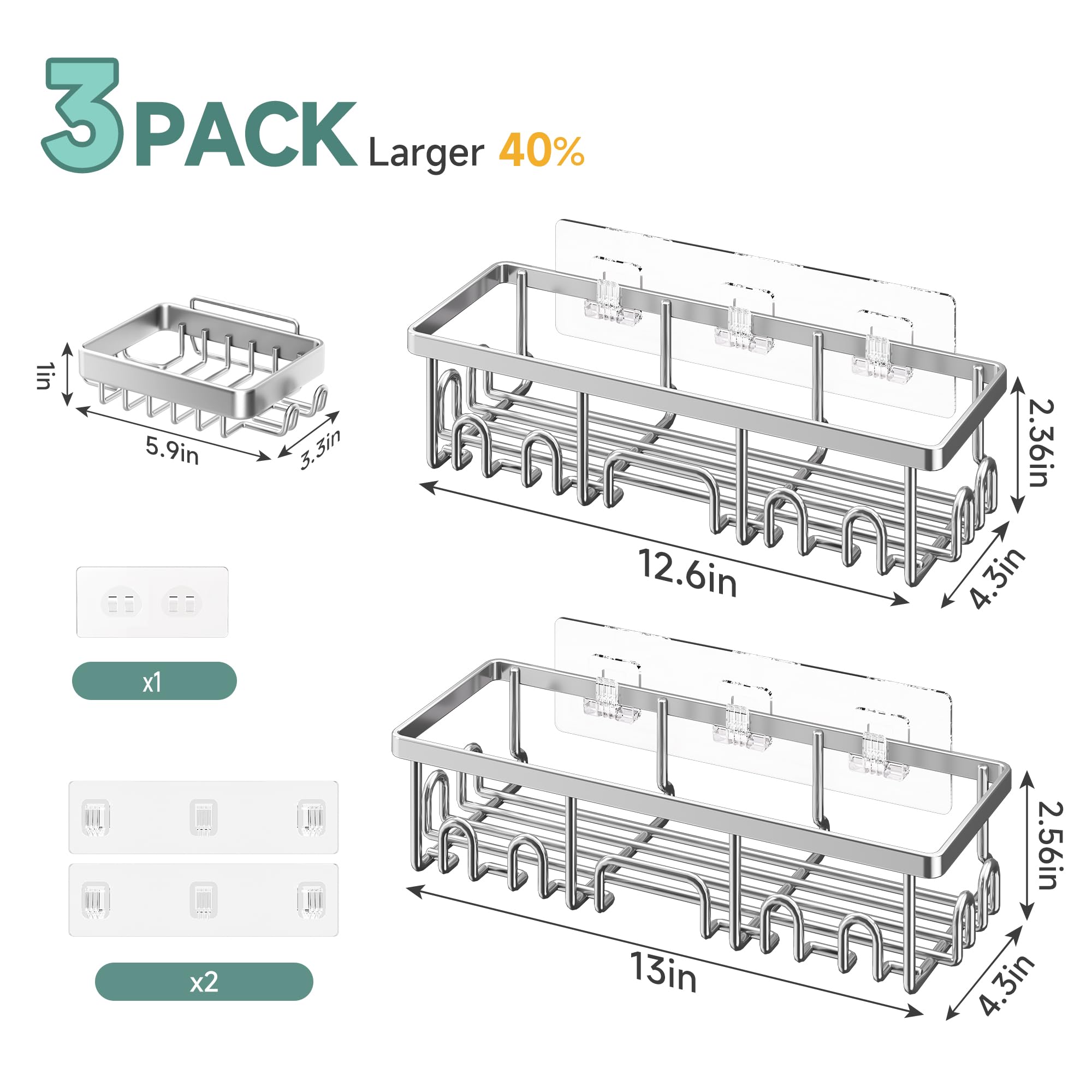 Veken Shower Caddy 6-Pack, Bathroom Organizers and Storage Shelves, Black