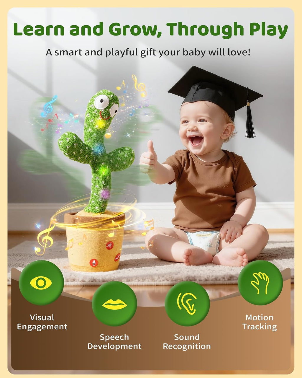TWORIVER Adjustable Volume Dancing Talking Cactus Toy for Kid, Boys Girls Gifts Singing Mimicking Recording Repeating What You Say Kids Toys with 120 English Songs