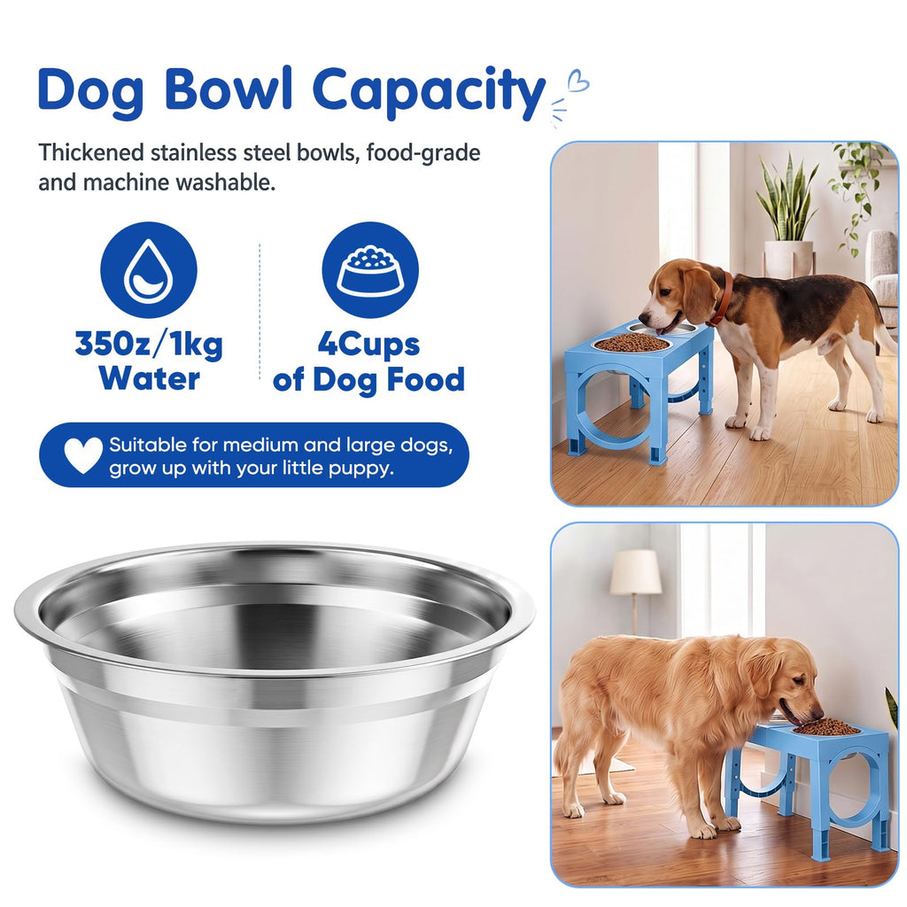 XIAZ Elevated Dog Bowls Large Breed Raised Dogs Bowl Stand Large/Medium Sized Dog Stainless Steel Food Water Bowl Stands 5 Heights Adjustable 9/11/12/14in Black Pet Feeder Dish Station