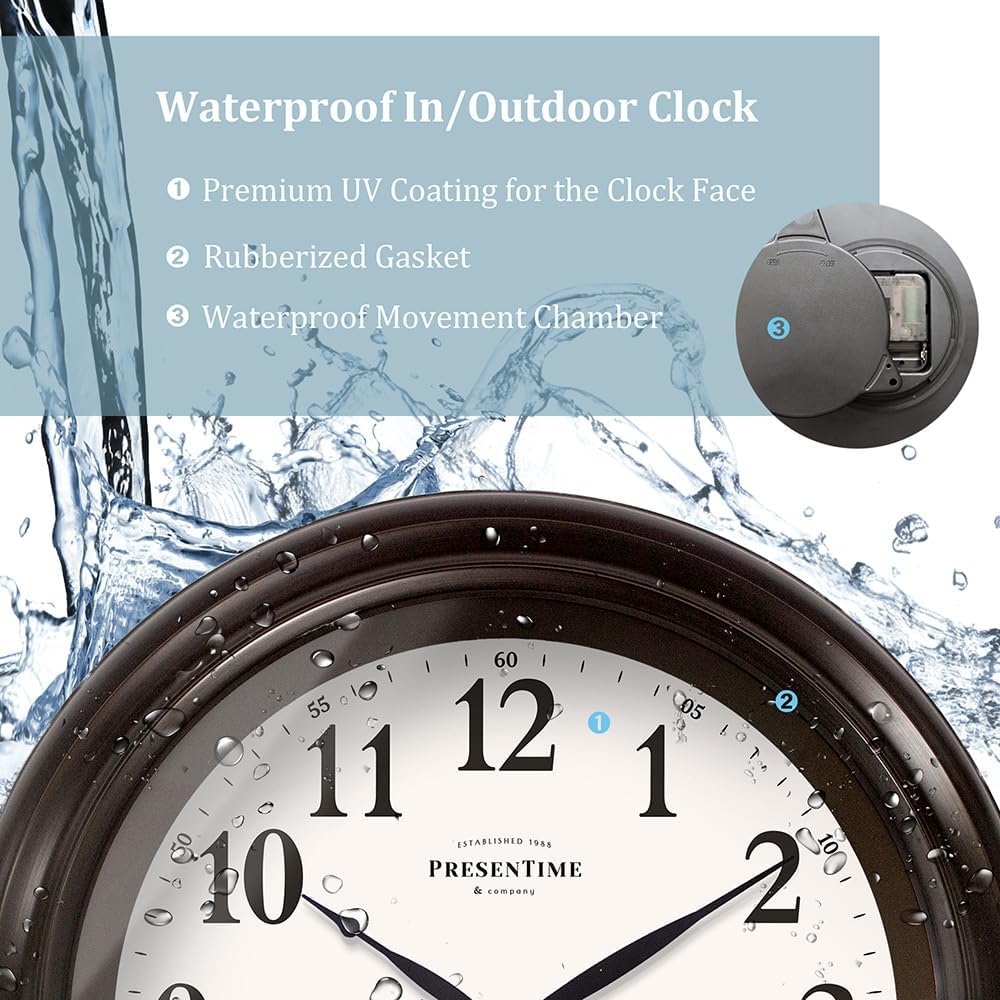 Presentime 24 inch Large Illuminated Waterproof Outdoor Clock