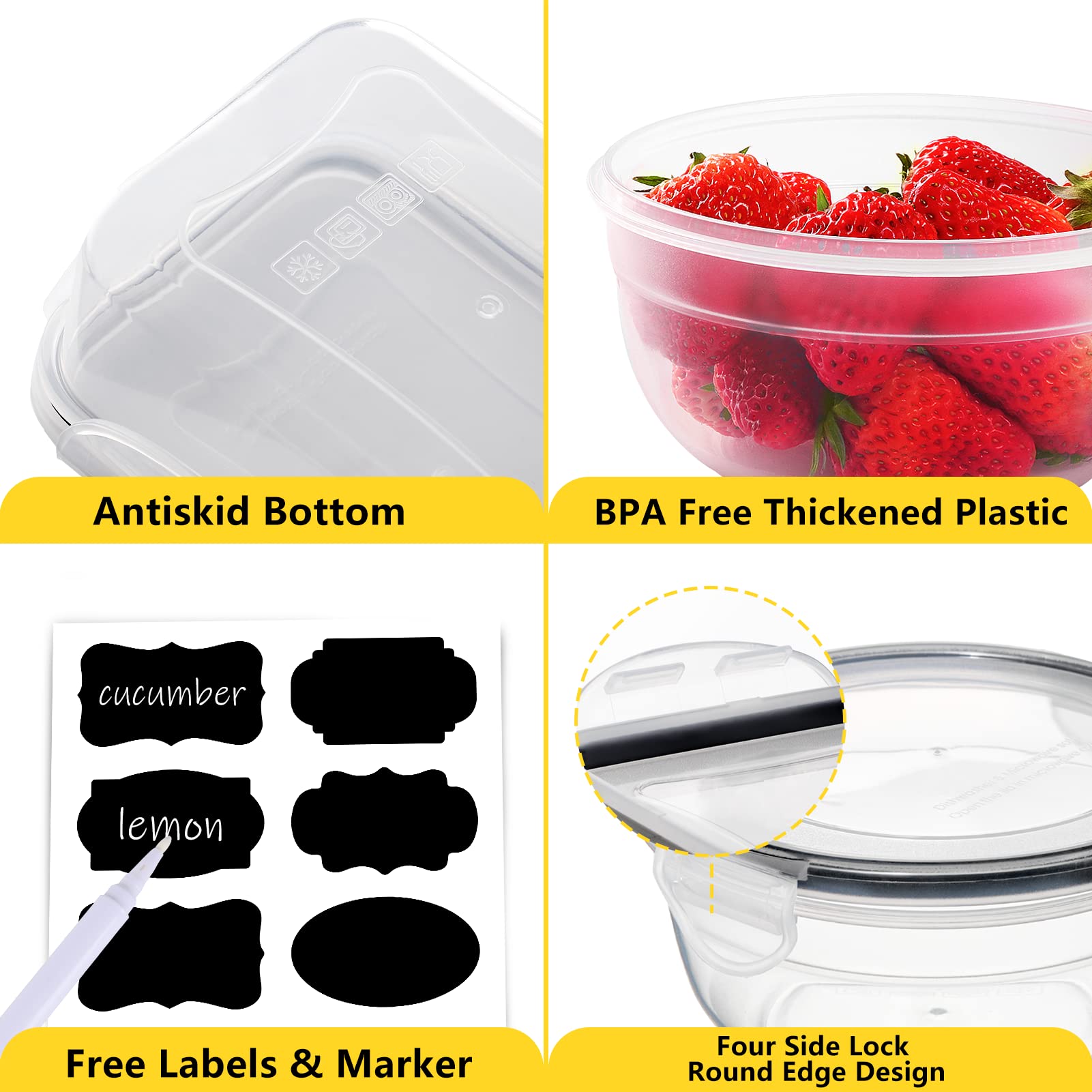 JSCARES 40 PCS Food Storage Containers with Lids Airtight (20 Lids &20 Containers) - Leakproof Meal-Prep Containers for Kitchen Storage Reusable Plastic Microwave/Dishwasher Safe with Labels & Pen