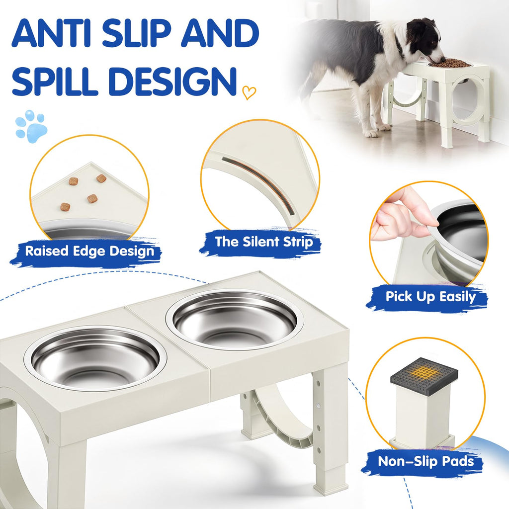 XIAZ Elevated Dog Bowls Large Breed Raised Dogs Bowl Stand Large/Medium Sized Dog Stainless Steel Food Water Bowl Stands 5 Heights Adjustable 9/11/12/14in Black Pet Feeder Dish Station