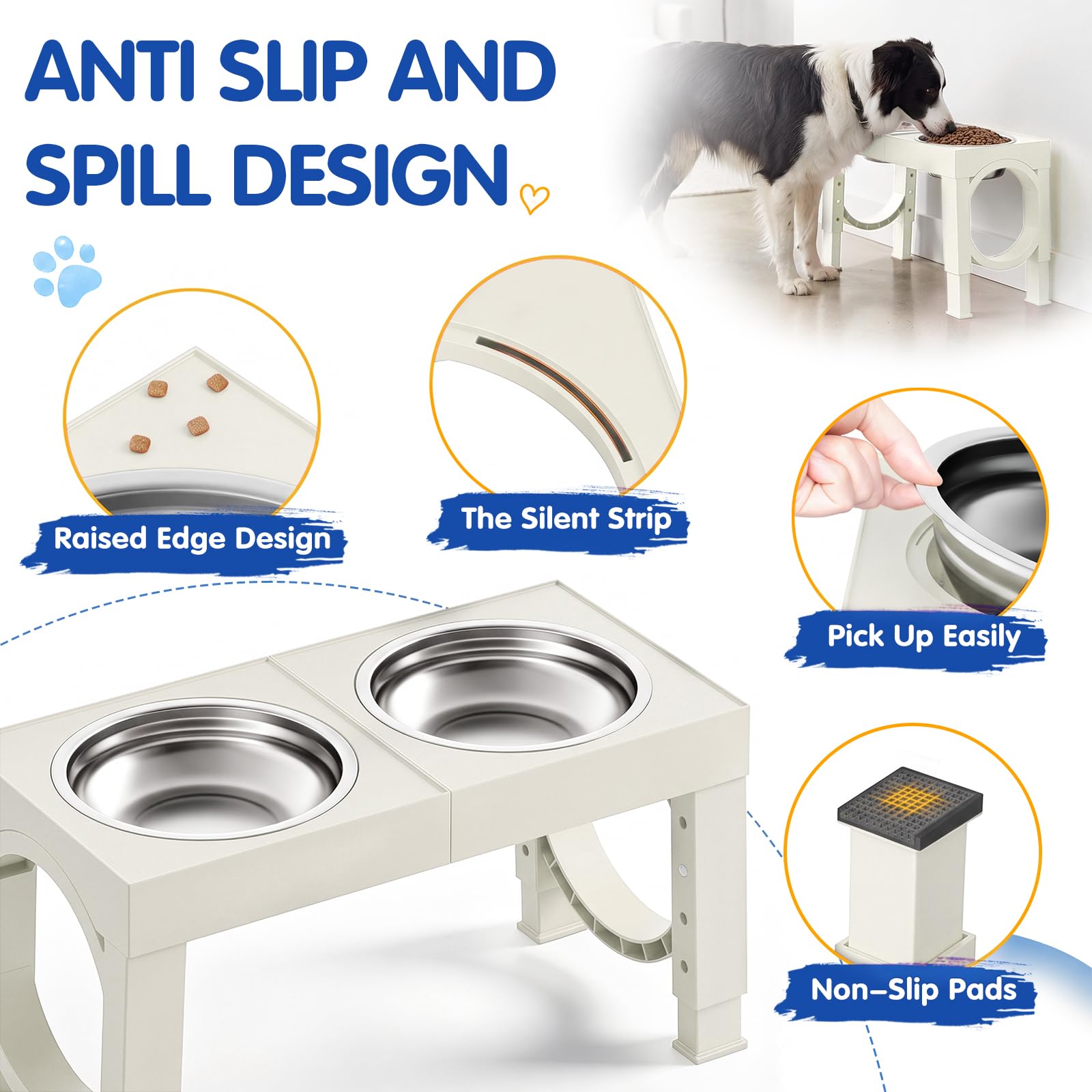 XIAZ Elevated Dog Bowls Large Breed Raised Dogs Bowl Stand Large/Medium Sized Dog Stainless Steel Food Water Bowl Stands 5 Heights Adjustable 9/11/12/14in Black Pet Feeder Dish Station
