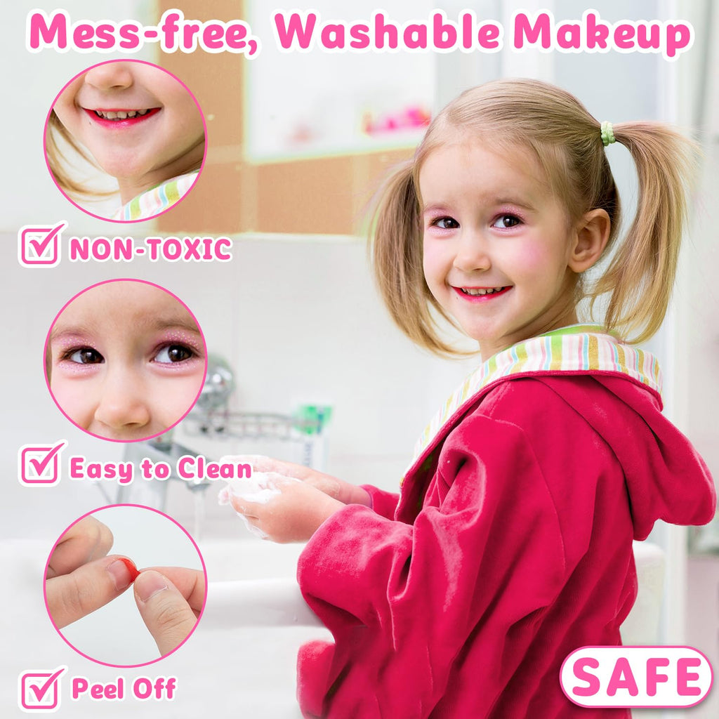 Hollyhi 58 Pcs Kids Makeup Toys Kit for Girls, Real Washable Make Up Set
