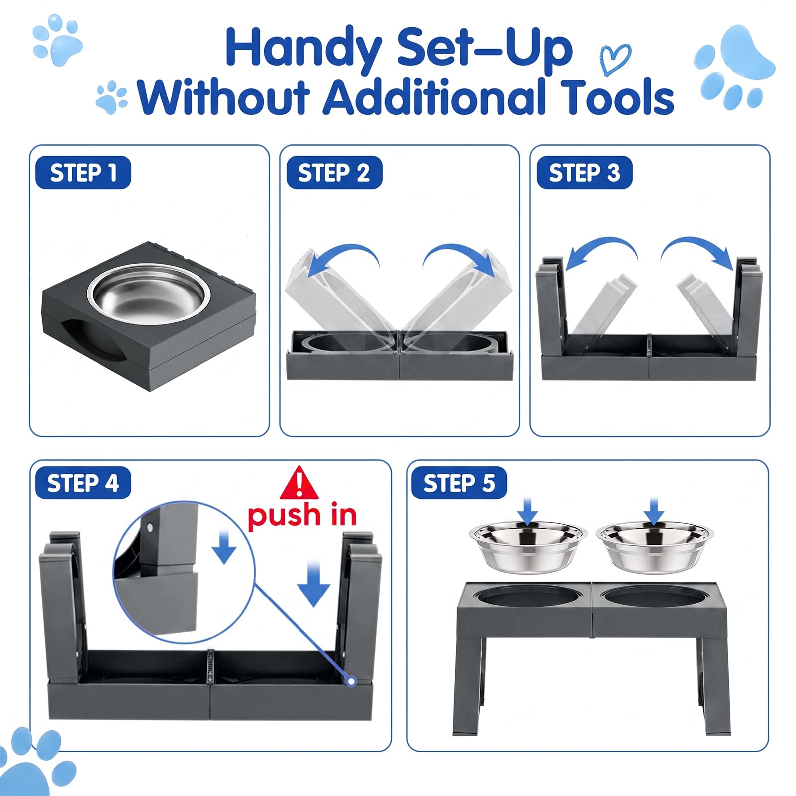 XIAZ Elevated Dog Bowls Large Breed Raised Dogs Bowl Stand Large/Medium Sized Dog Stainless Steel Food Water Bowl Stands 5 Heights Adjustable 9/11/12/14in Black Pet Feeder Dish Station