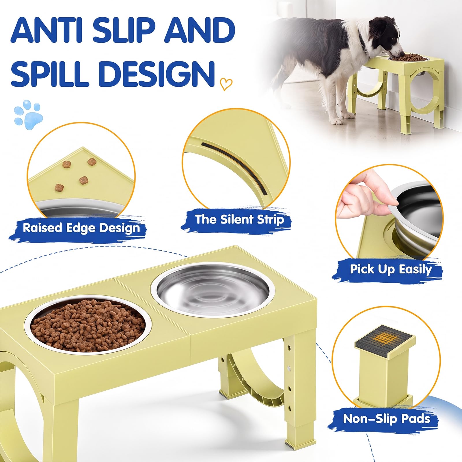 XIAZ Elevated Dog Bowls Large Breed Raised Dogs Bowl Stand Large/Medium Sized Dog Stainless Steel Food Water Bowl Stands 5 Heights Adjustable 9/11/12/14in Black Pet Feeder Dish Station