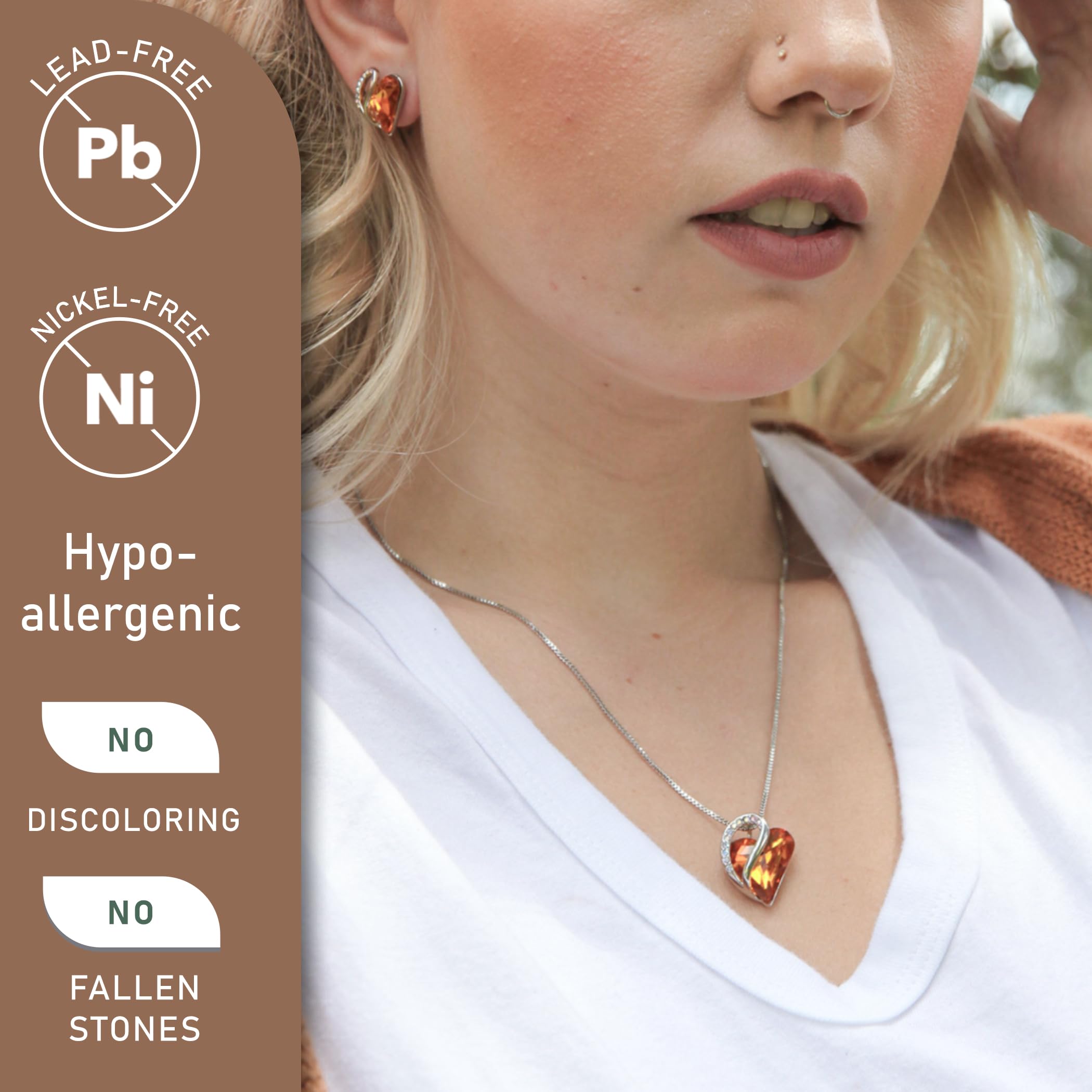 Leafael Gift Necklaces for Women, Infinity Love Birthstone Heart Crystal Pendant, Birthday Anniversary Jewelry for Wife, Mom, and Her, Silver Plated, 18" + 2" Adjustable Chain