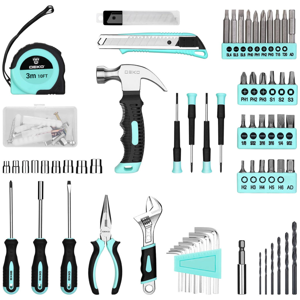 DEKOPRO Drill Set, Home Tool Set with 8V Pink Cordless Drill, Hand Tool Kit for Women, 126 pcs