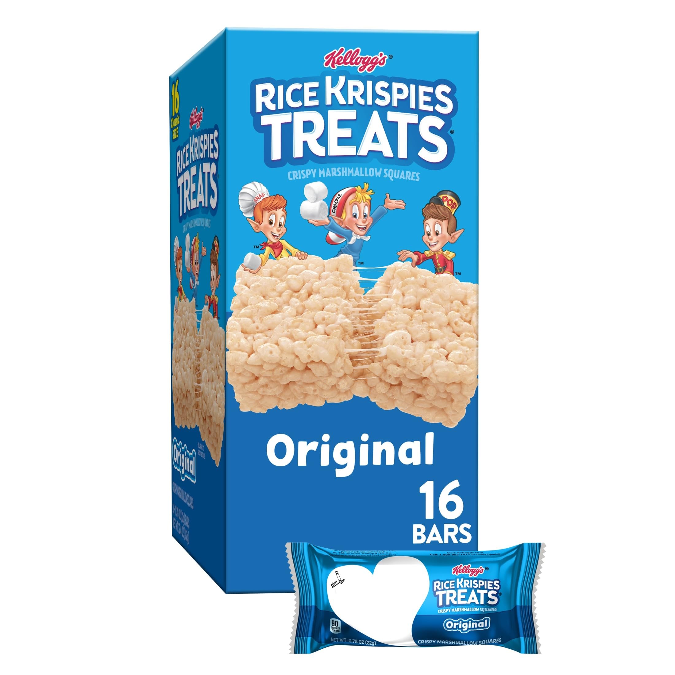 Rice Krispies Treats Crispy Marshmallow Squares, Kids Snacks, Cereal Bars, Original, 31.2oz Box (40 Bars)