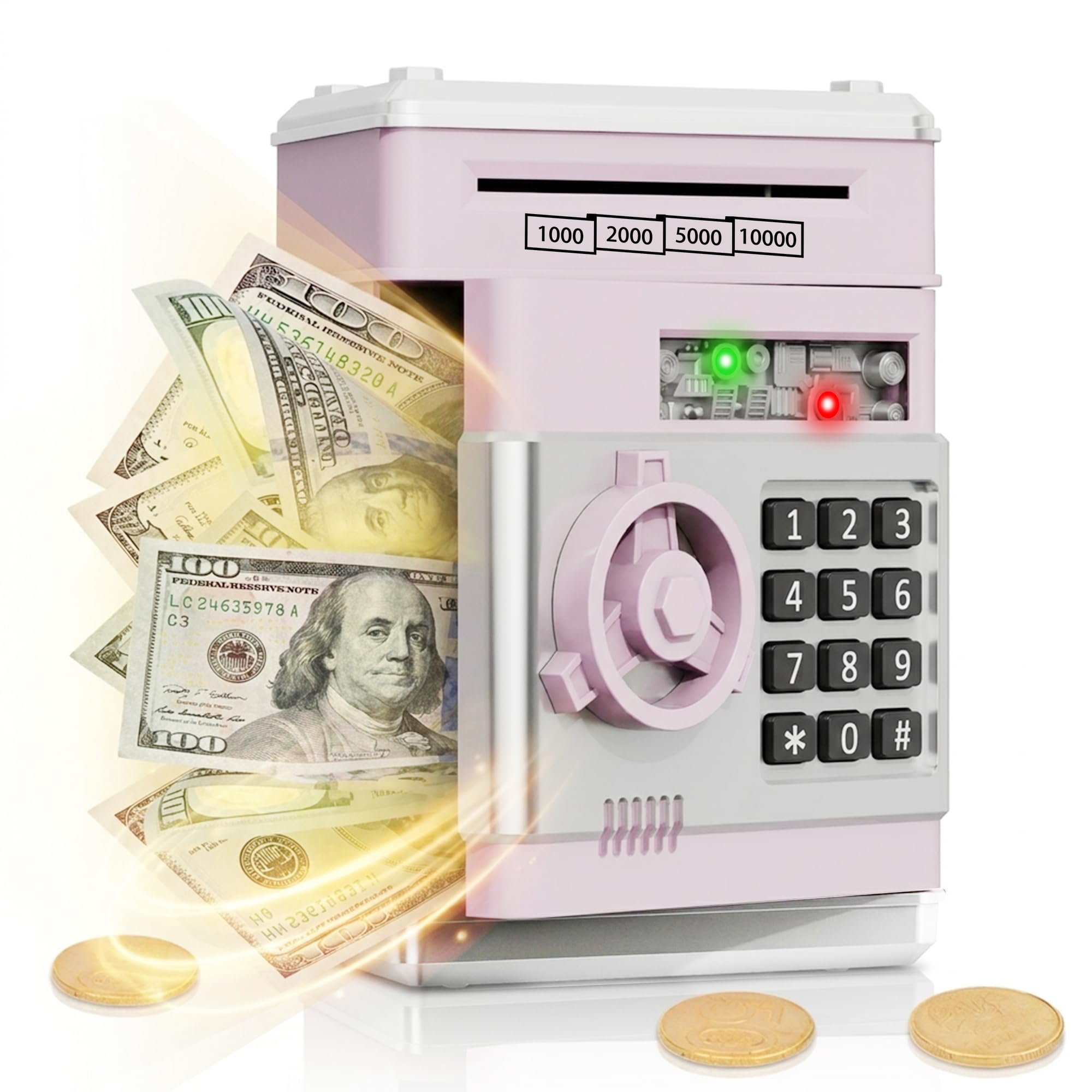 Refasy Piggy Bank Cash Coin Can ATM Bank Electronic Coin Money Bank for Kids Age 3-12, Money Savings Box Mini ATM Coin Bank Toys Gifts for 3 4 5 6 7 8 9 10 11 12 Year Old Boys Girls