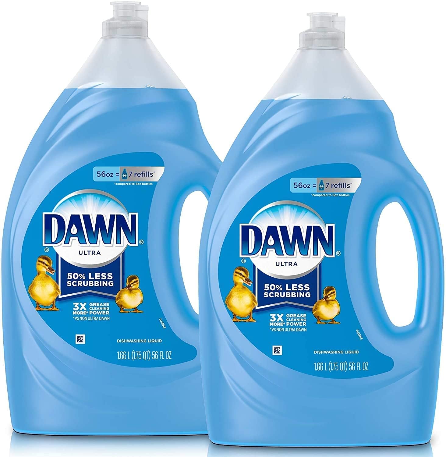 Dawn Ultra Dish Soap Refill Jug Large Size Original Blue Liquid Dishwashing Detergent, Powerful Dish Soap for Grease, 51.5oz (Pack of 2)