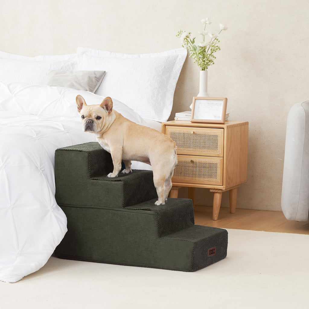 EHEYCIGA Dog Stairs for Bed 18" H, 4-Step Dog Steps for High Bed, Grey