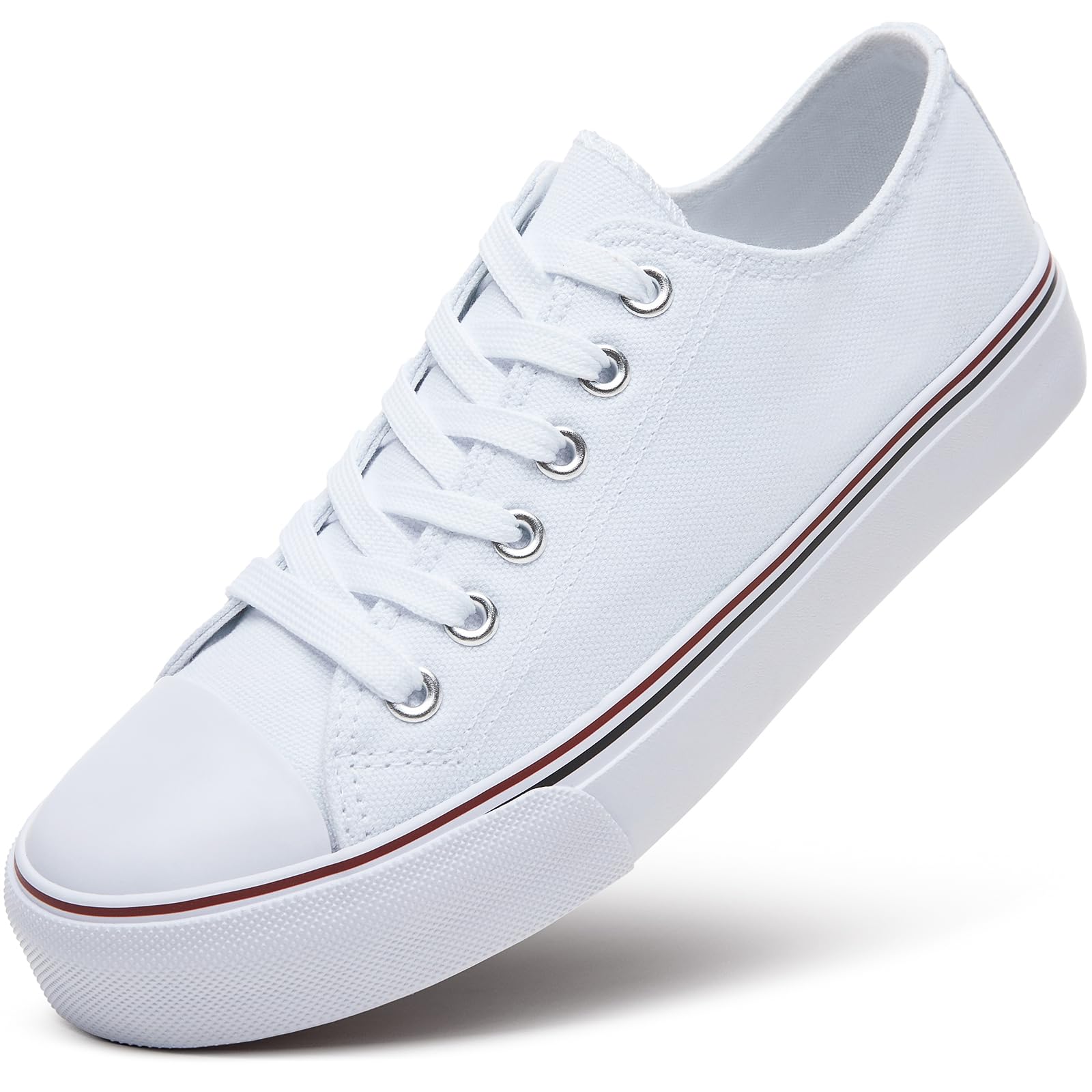 ZGR Womens White Tennis Shoes for Women,Low Tops Lace up Canvas Sneakers