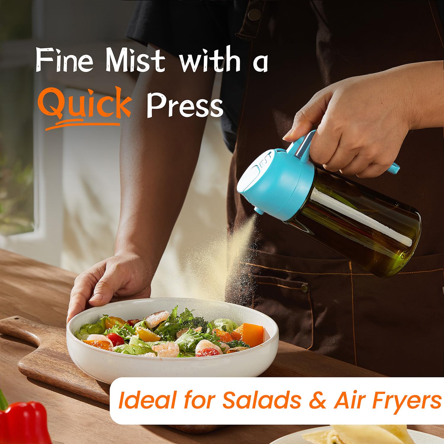 TrendPlain - Original 16oz/470ml Olive Oil Dispenser Bottle for Kitchen Gadgets and Air Fryer Accessories - Olive Oil Sprayer for Cooking w/Stickers - Black&Green