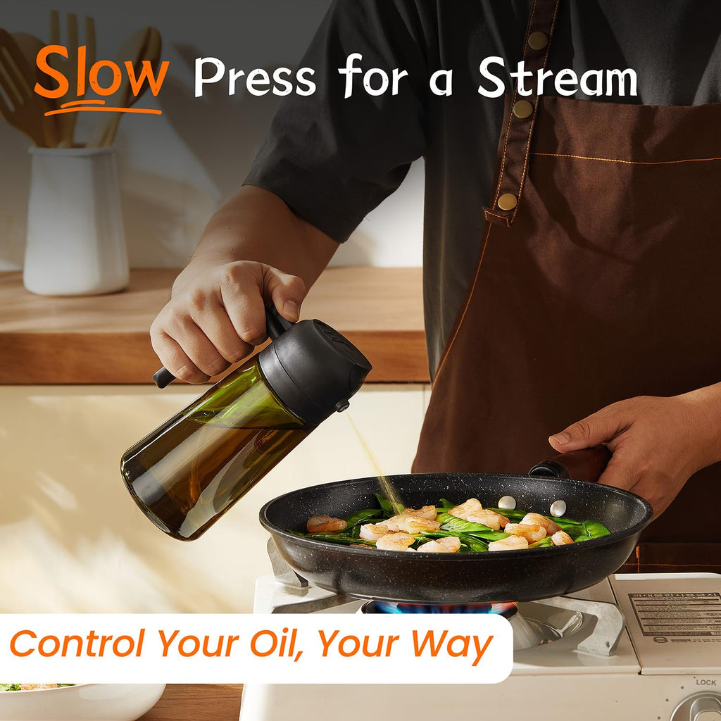 TrendPlain - Original 16oz/470ml Olive Oil Dispenser Bottle for Kitchen Gadgets and Air Fryer Accessories - Olive Oil Sprayer for Cooking w/Stickers - Black&Green
