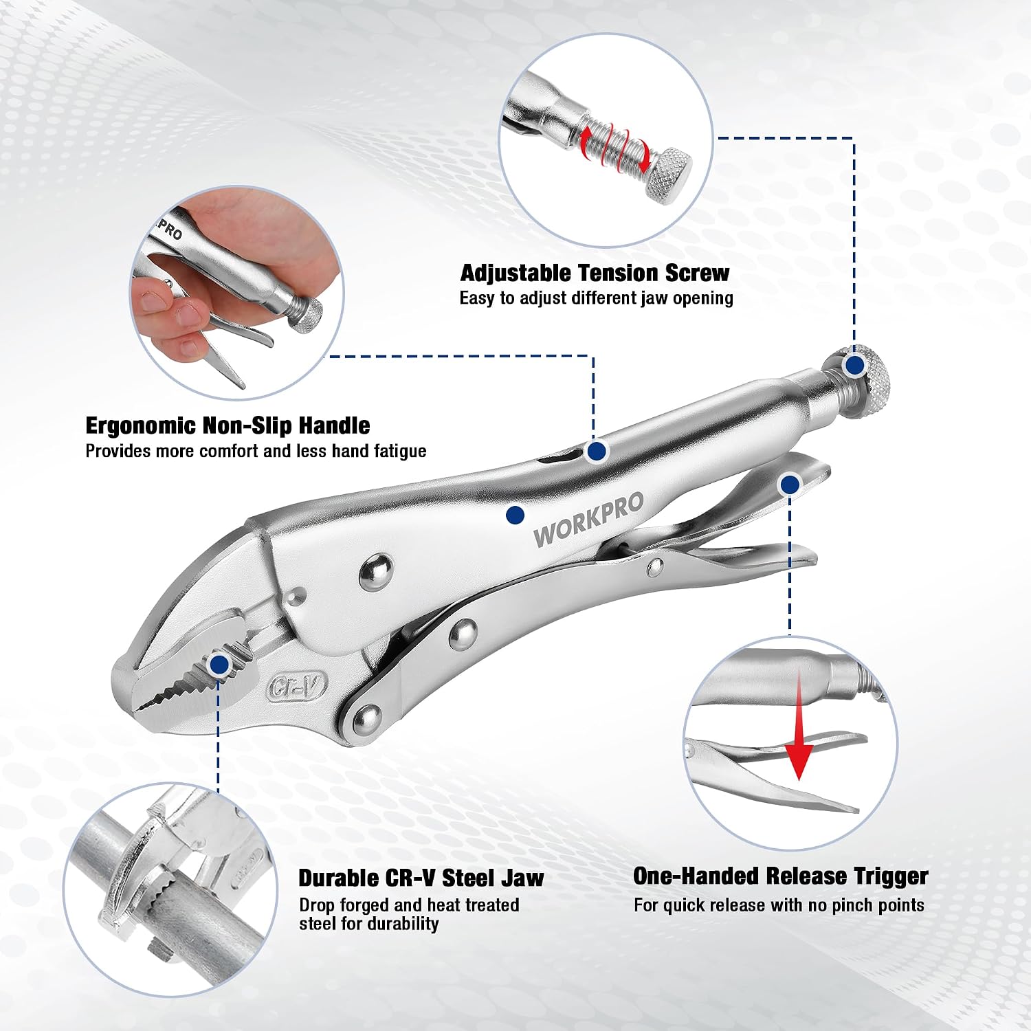 WORKPRO 5-Piece Locking Pliers Set, Vice Grips with Chrome-vanadium Steel