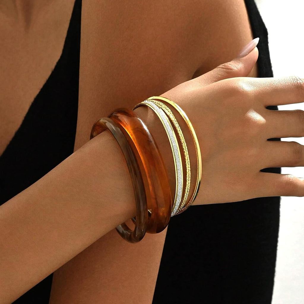 ÌF ME Acrylic Bangles Bracelets for Women, Irregular Acrylic Resin Chunky Bracelets Geometric Fashions Thick Statement bangle Set