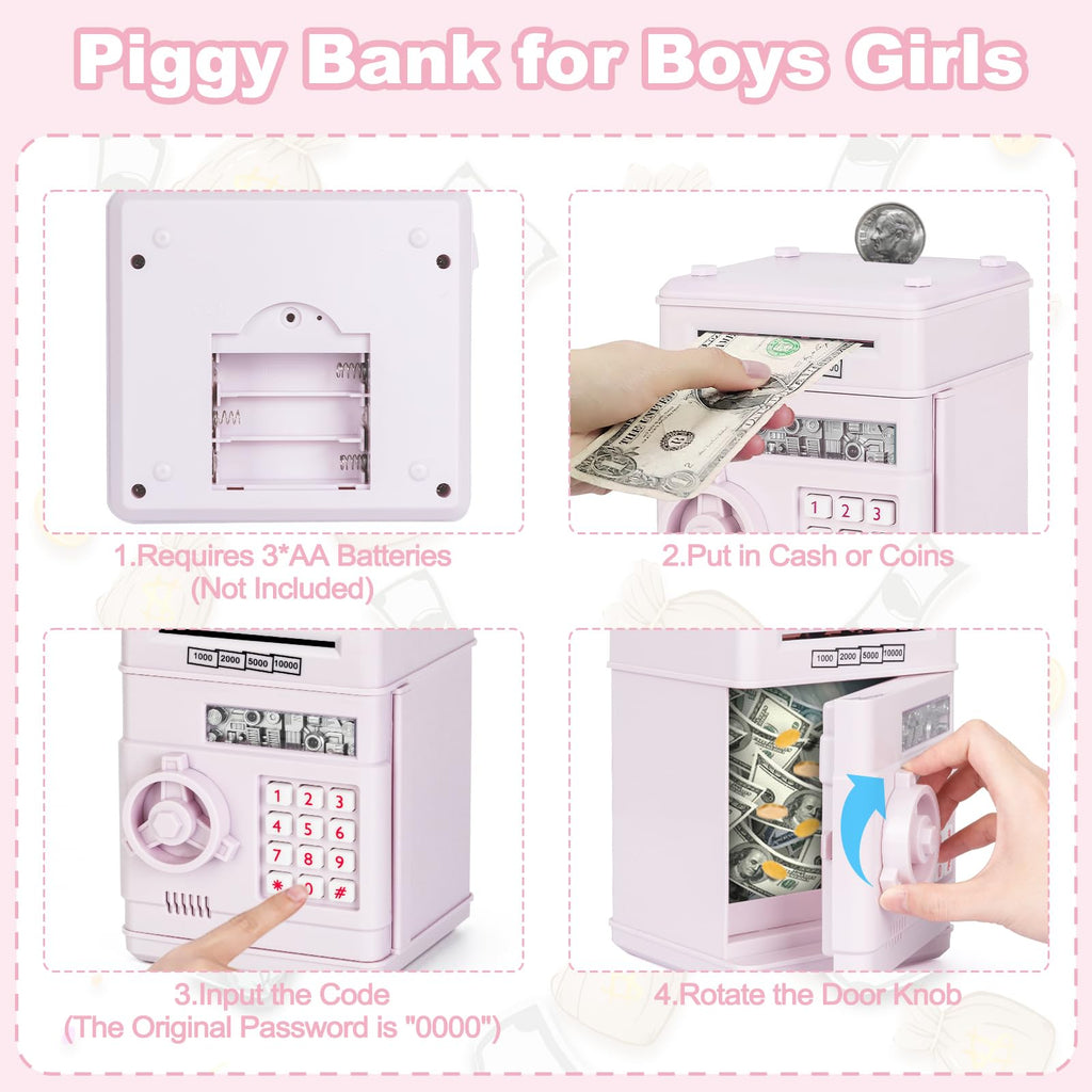 Refasy Piggy Bank Cash Coin Can ATM Bank Electronic Coin Money Bank for Kids Age 3-12, Money Savings Box Mini ATM Coin Bank Toys Gifts for 3 4 5 6 7 8 9 10 11 12 Year Old Boys Girls