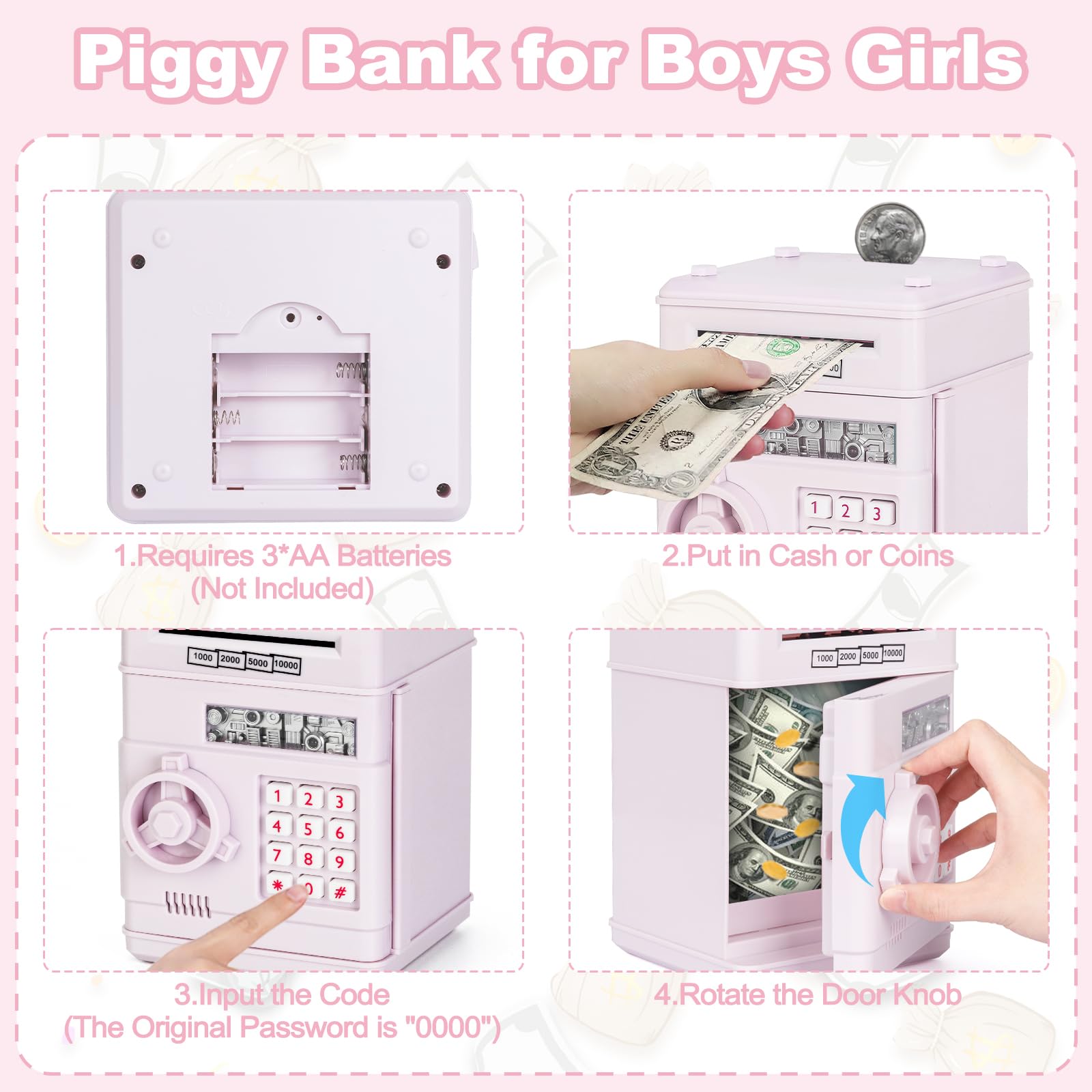 Refasy Piggy Bank Cash Coin Can ATM Bank Electronic Coin Money Bank for Kids Age 3-12, Money Savings Box Mini ATM Coin Bank Toys Gifts for 3 4 5 6 7 8 9 10 11 12 Year Old Boys Girls