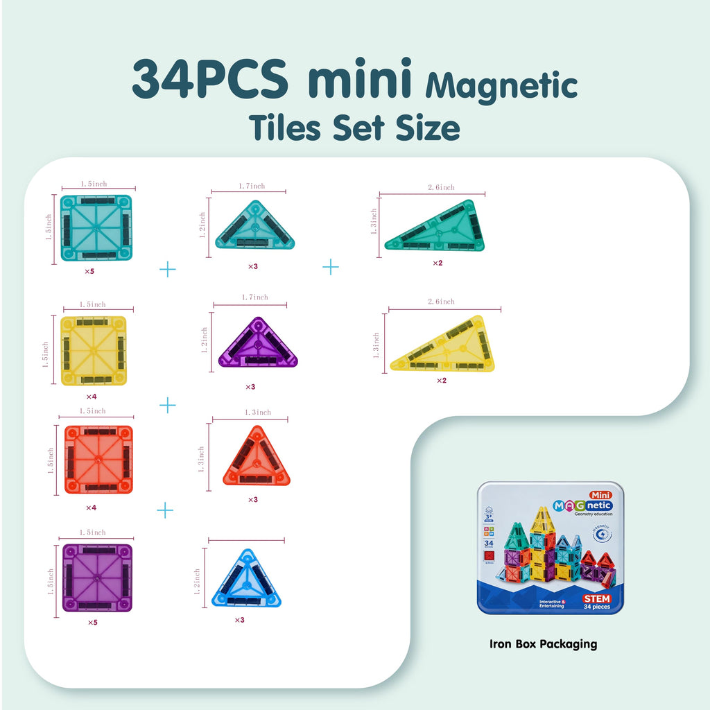 Mini Magnetic Tiles 93PCS Set with 12 Cars and Storage Bag for Kids 3-6