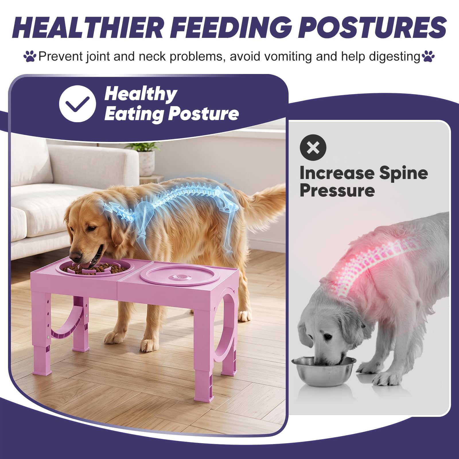 XIAZ Elevated Dog Bowls Large Breed Raised Dogs Bowl Stand Large/Medium Sized Dog Stainless Steel Food Water Bowl Stands 5 Heights Adjustable 9/11/12/14in Black Pet Feeder Dish Station