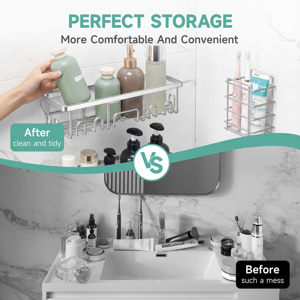 Veken Shower Caddy 6-Pack, Bathroom Organizers and Storage Shelves, Black