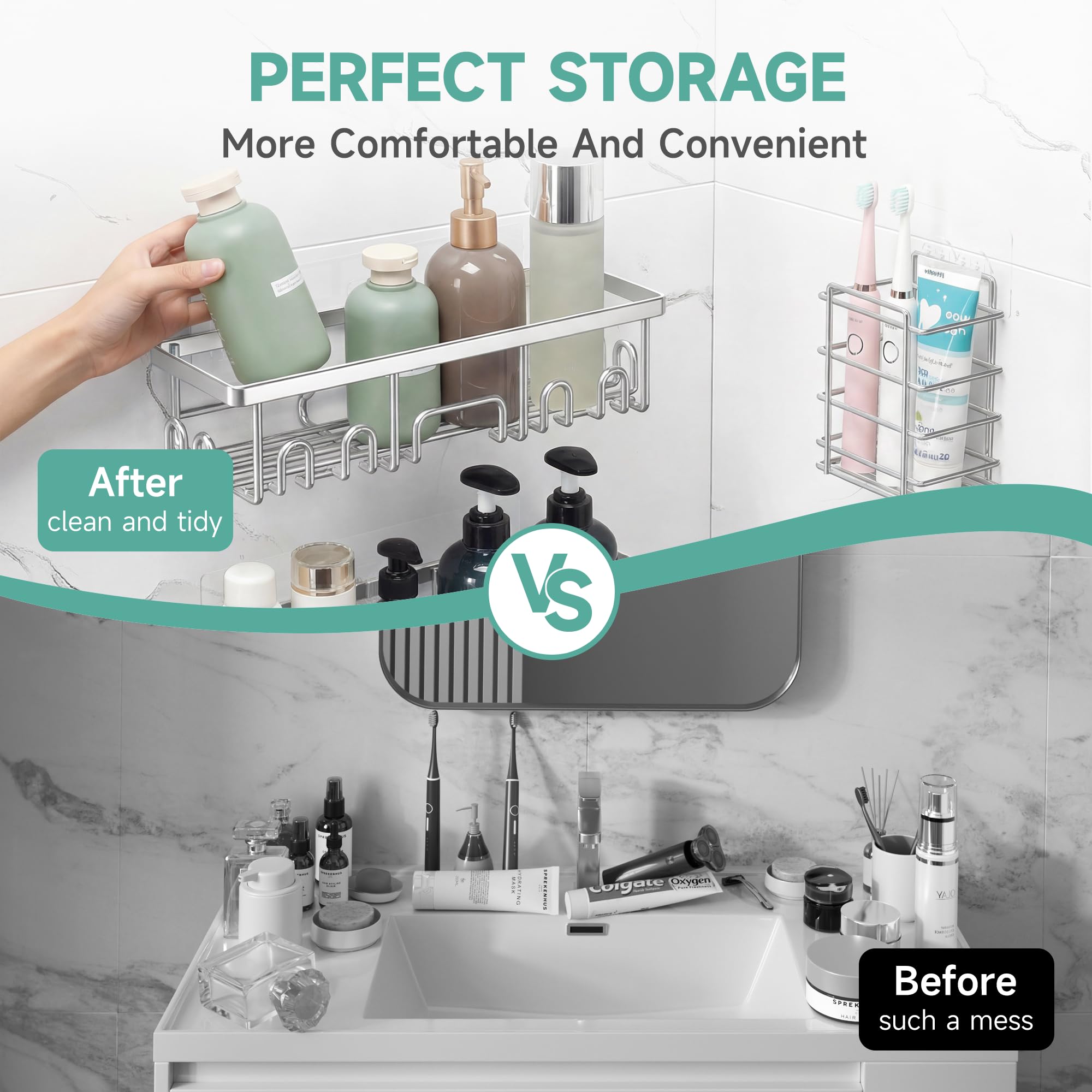 Veken Shower Caddy 6-Pack, Bathroom Organizers and Storage Shelves, Black