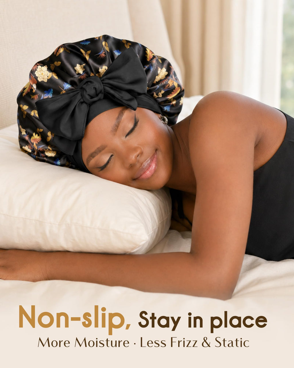YANIBEST Adjustable Silk Bonnet for Sleeping Women Double Layer Satin Bonnet Reduce Friction Prevent Frizz Curly Hair