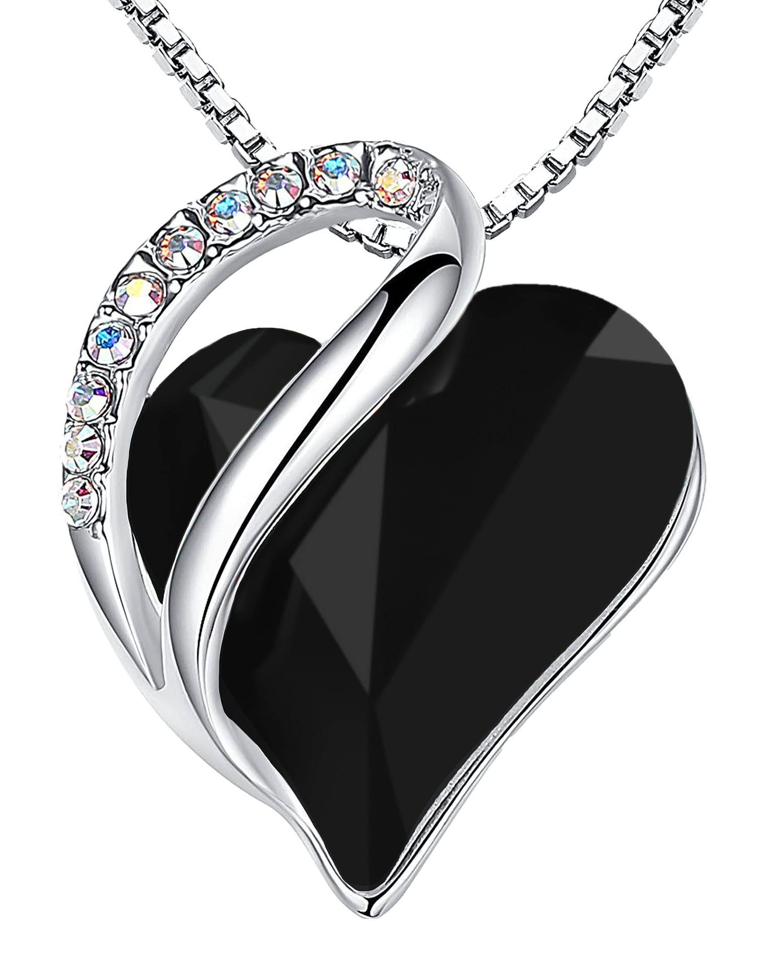 Leafael Gift Necklaces for Women, Infinity Love Birthstone Heart Crystal Pendant, Birthday Anniversary Jewelry for Wife, Mom, and Her, Silver Plated, 18" + 2" Adjustable Chain