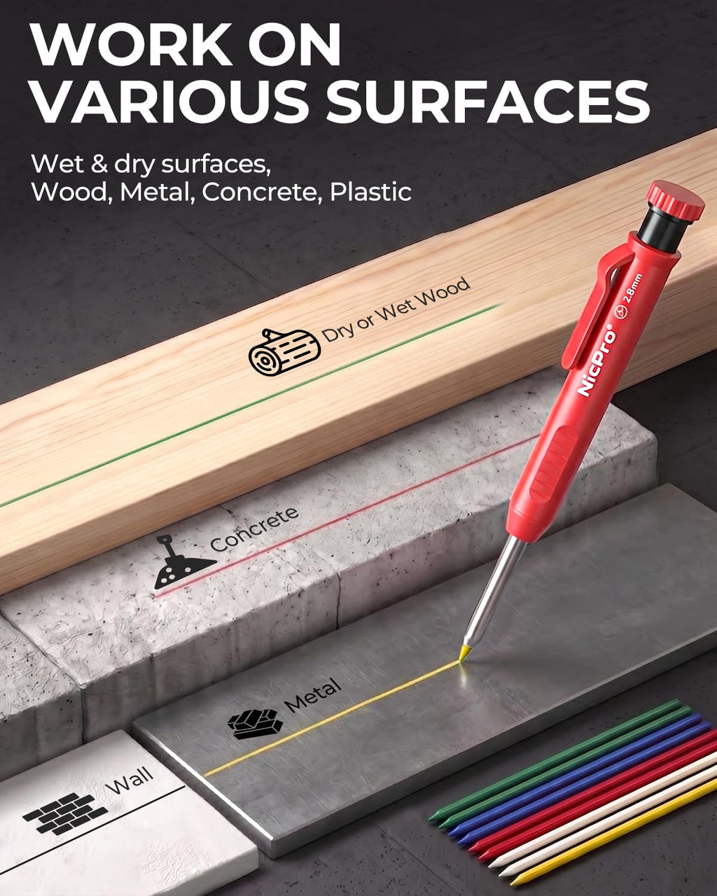 Nicpro Carpenter Pencils with Sharpener, Mechanical Pencil for Construction