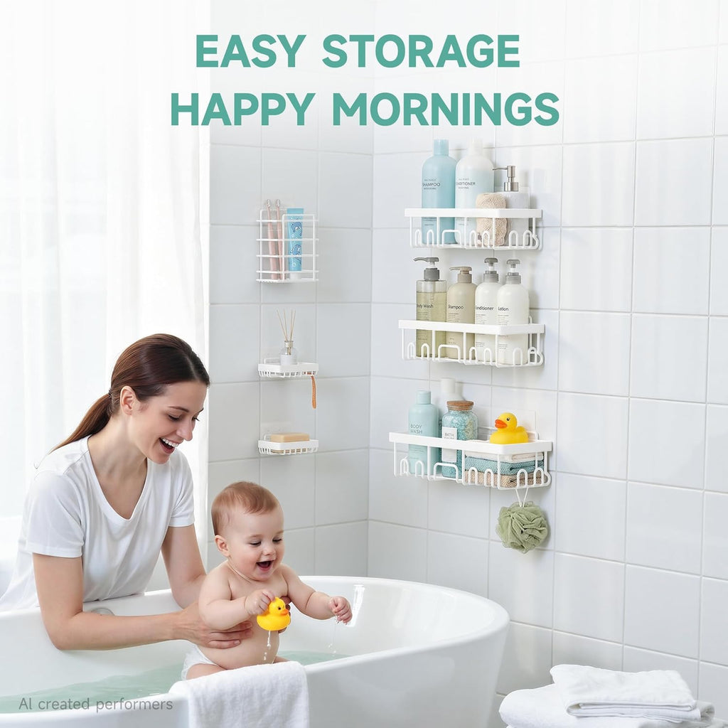Veken Shower Caddy 6-Pack, Bathroom Organizers and Storage Shelves, Black
