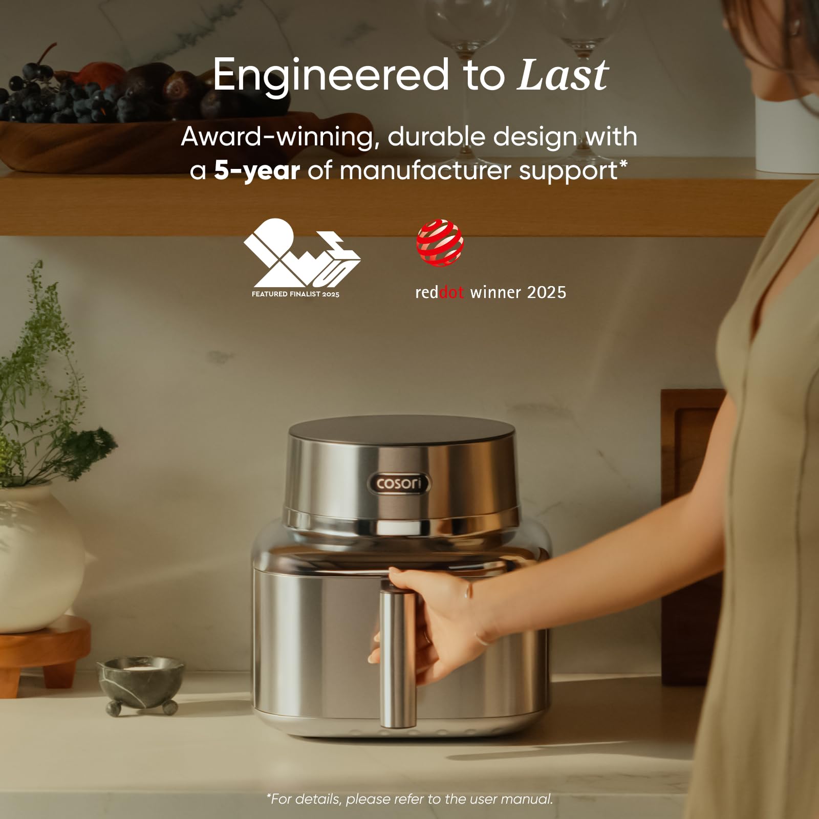Cosori TurboBlaze Smart Air Fryer 6 Qt, Shake Reminders, 9-in-1, Cream