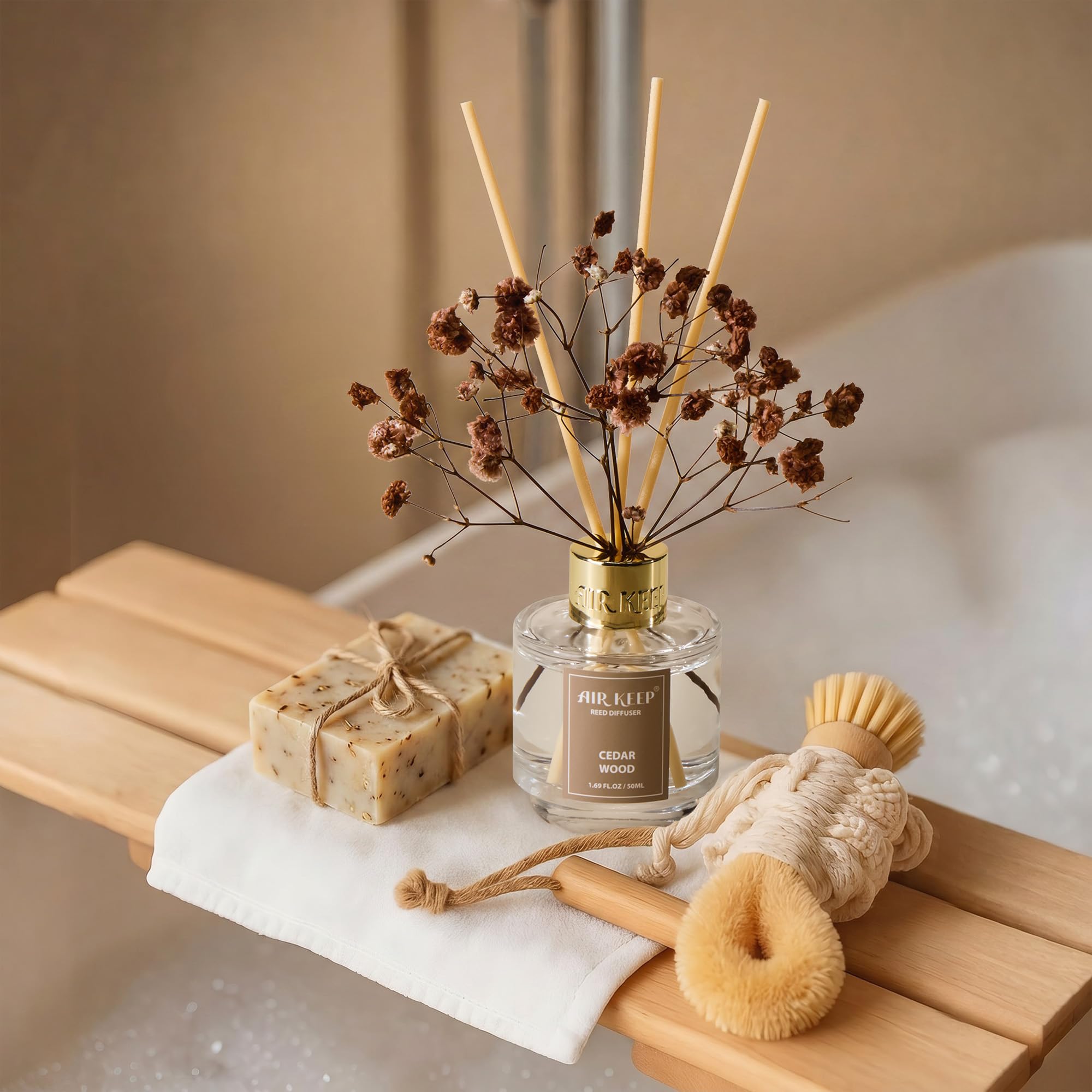Airkeep Reed Diffuser Set of 3,Clean Linen Ocean Mist&Sea Salt Lavender Eucalyptus Oil Reed Diffusers for Bedroom Living Room Office Aromatherapy Oil Reed Diffuser for Gift 50ml x 3