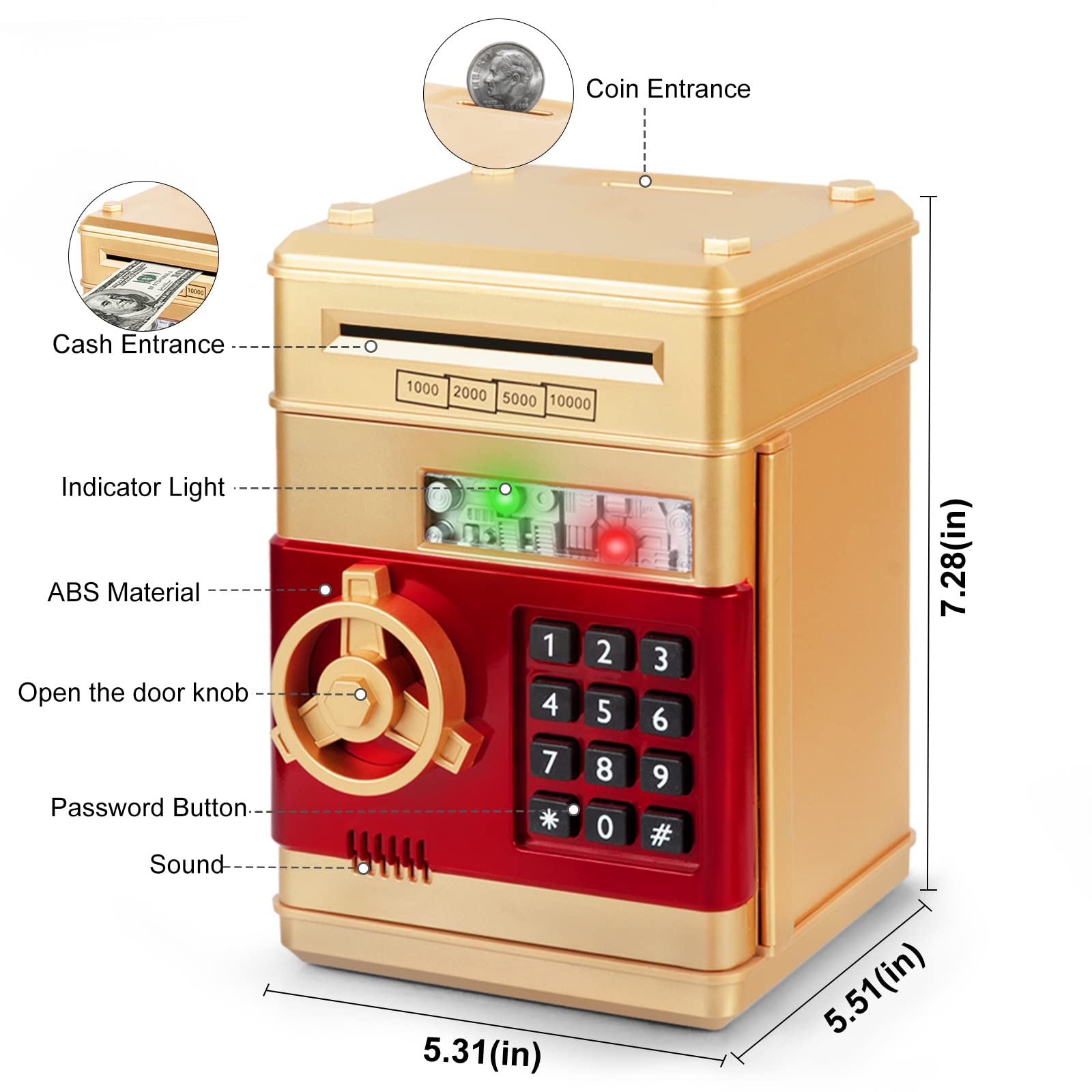 Refasy Piggy Bank Cash Coin Can ATM Bank Electronic Coin Money Bank for Kids Age 3-12, Money Savings Box Mini ATM Coin Bank Toys Gifts for 3 4 5 6 7 8 9 10 11 12 Year Old Boys Girls