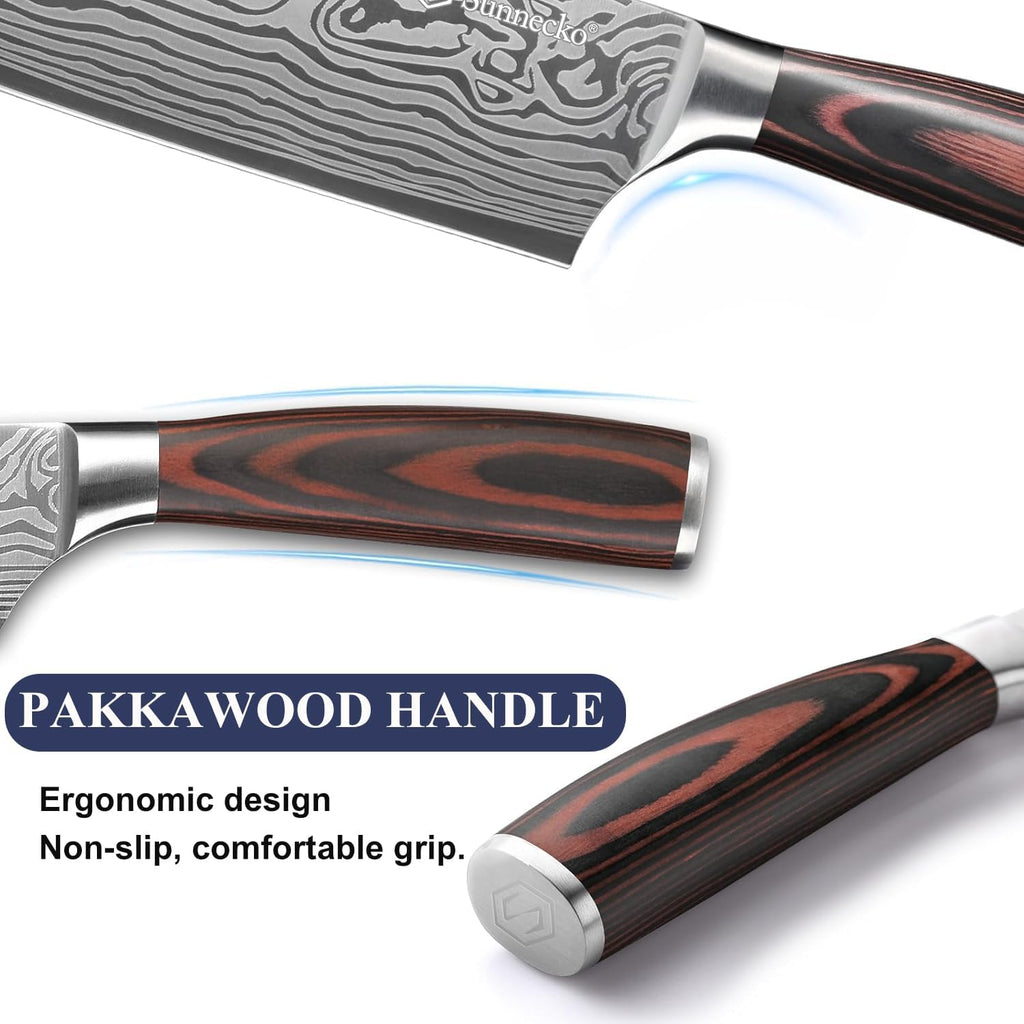 Sunnecko Kitchen Knife Set 5 Piece Chef Knife Set Professional High Carbon Stainless Steel, Sharp Kitchen Knives with Wooden Handle